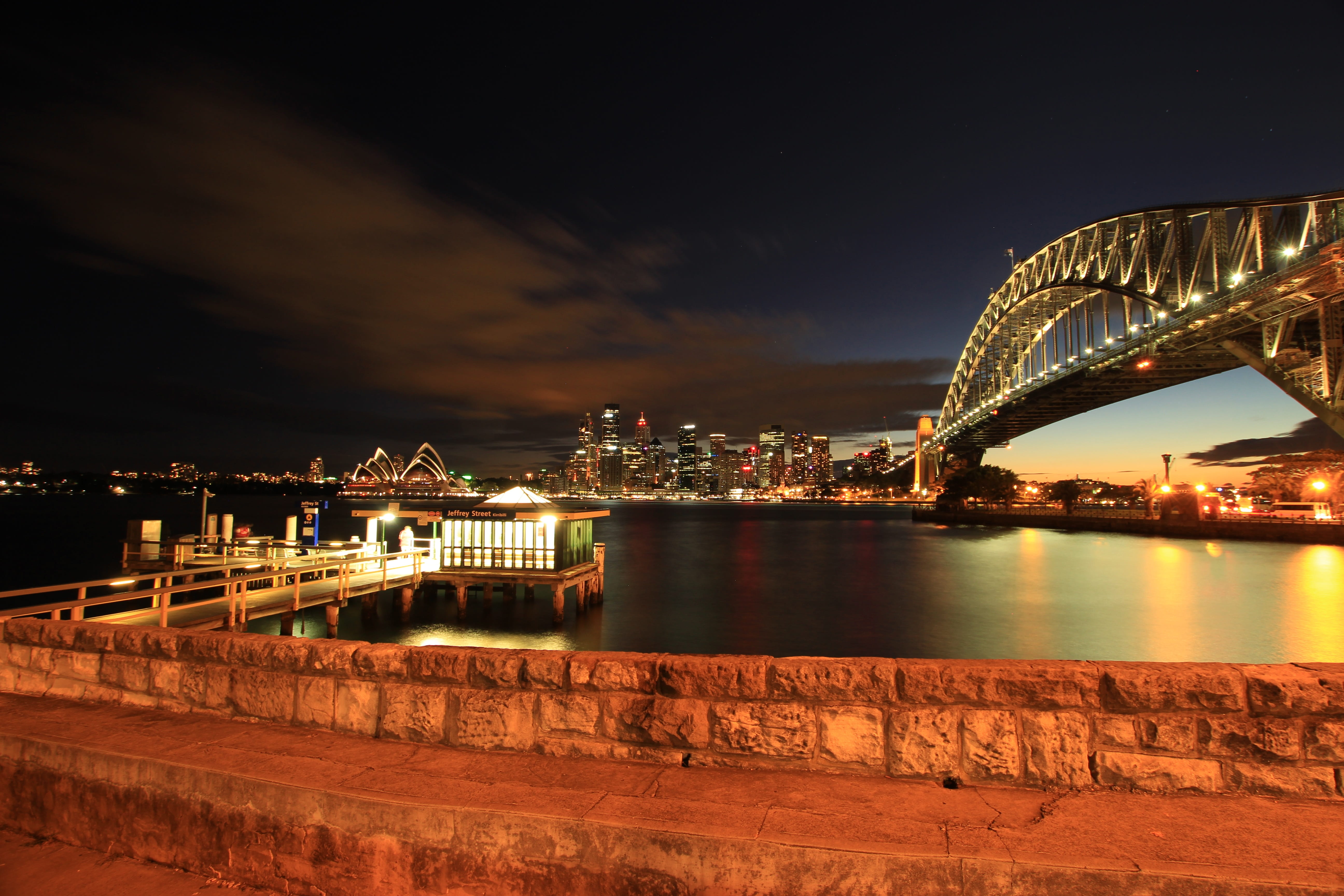 australia, skyscraper, bridge, night, tourism, connection, city, illuminated, transportation, travel destinations, nature, water, arch bridge, sky, sydney, HD Wallpaper