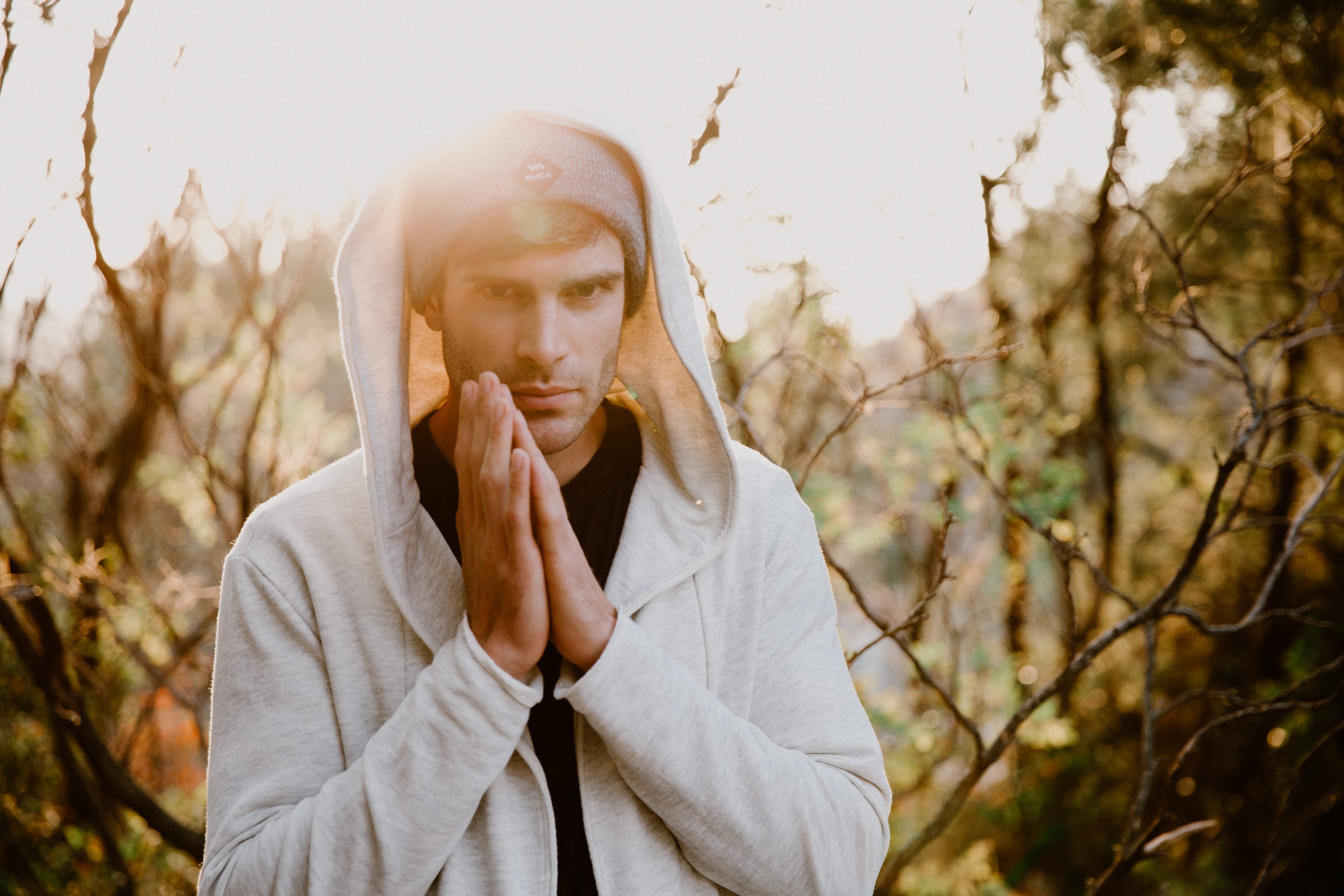 beanie, trees, person, adult, men, near, photo, brut, white, leisure activity, contemplation, hand, headshot, day, brown, nature, front view, standing, HD Wallpaper