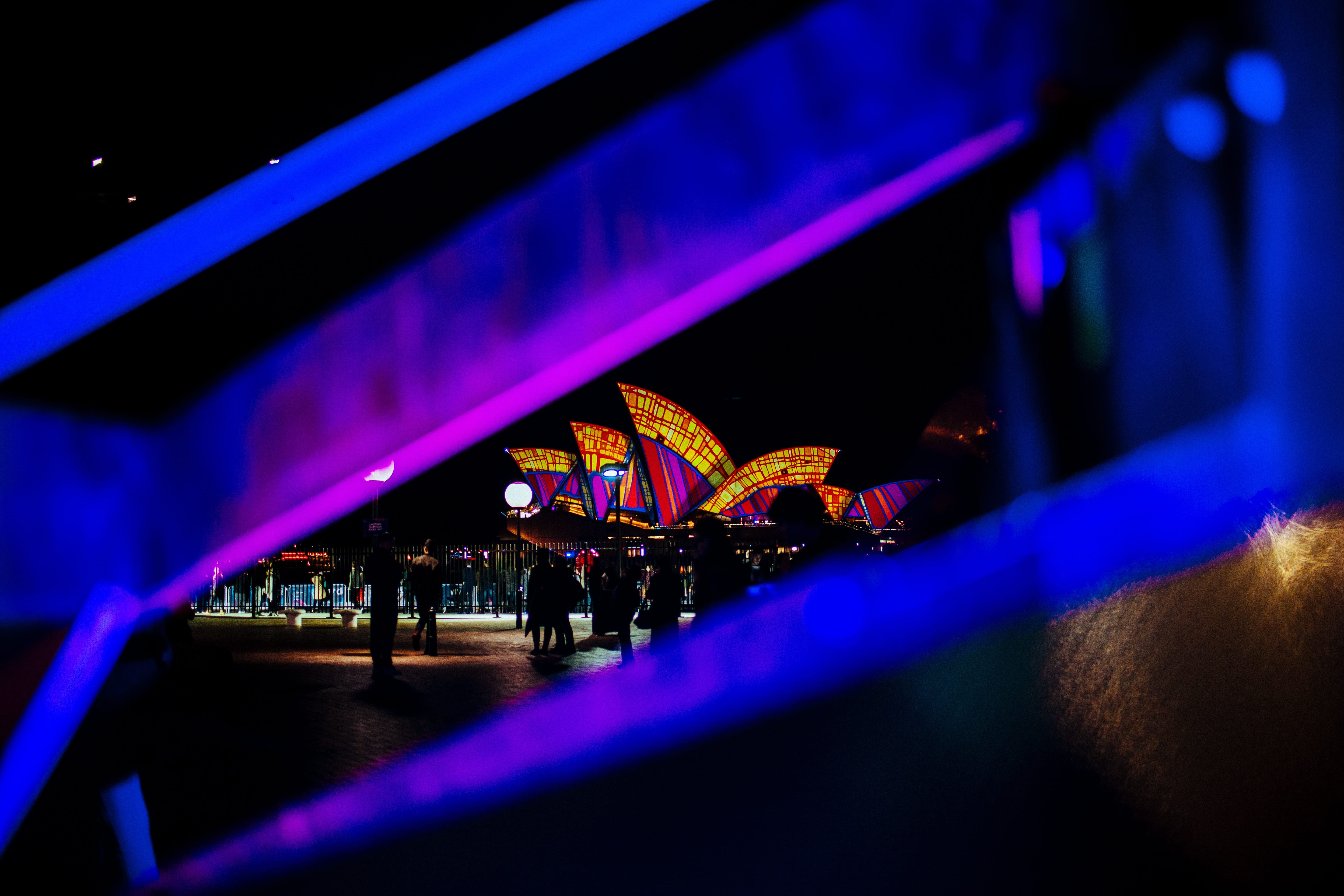 building, multi colored, amusement park, building exterior, sydney, amusement park ride, opera, house, selective focus, nightlife, travel destinations, HD Wallpaper