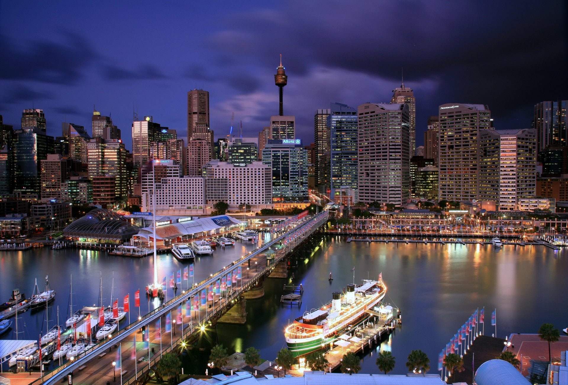 Skyscraper, Man Made, 1080P, South Steyne, Night, Sea, City, Harbor, Australia, Bridge, Sydney, Darling Harbour, HD Wallpaper