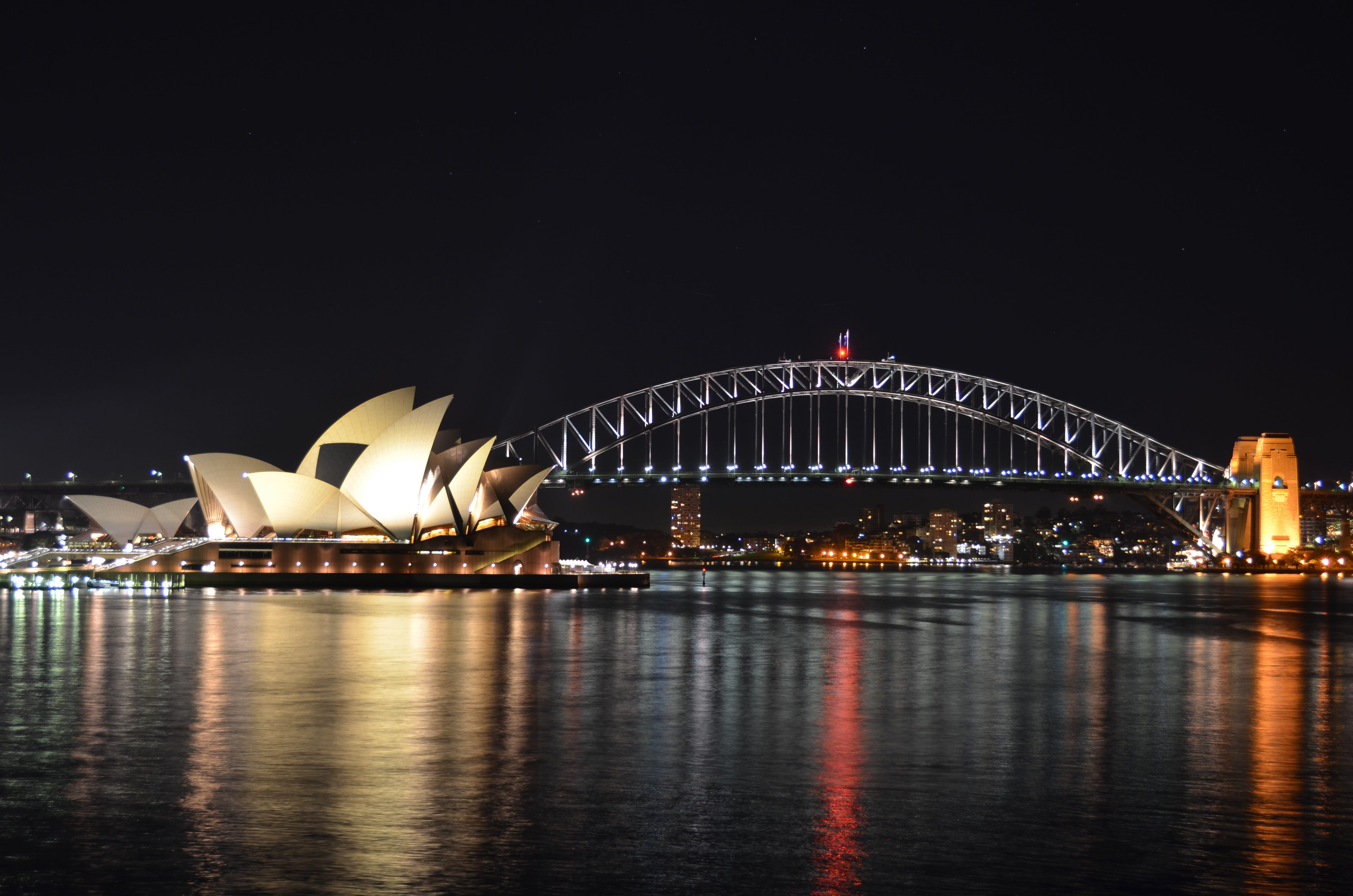 city, architecture, scenic, arch bridge, nsw, 4K, vacation, buildings, reflection, transportation, modern, sky, arts culture and entertainment, holiday, HD Wallpaper