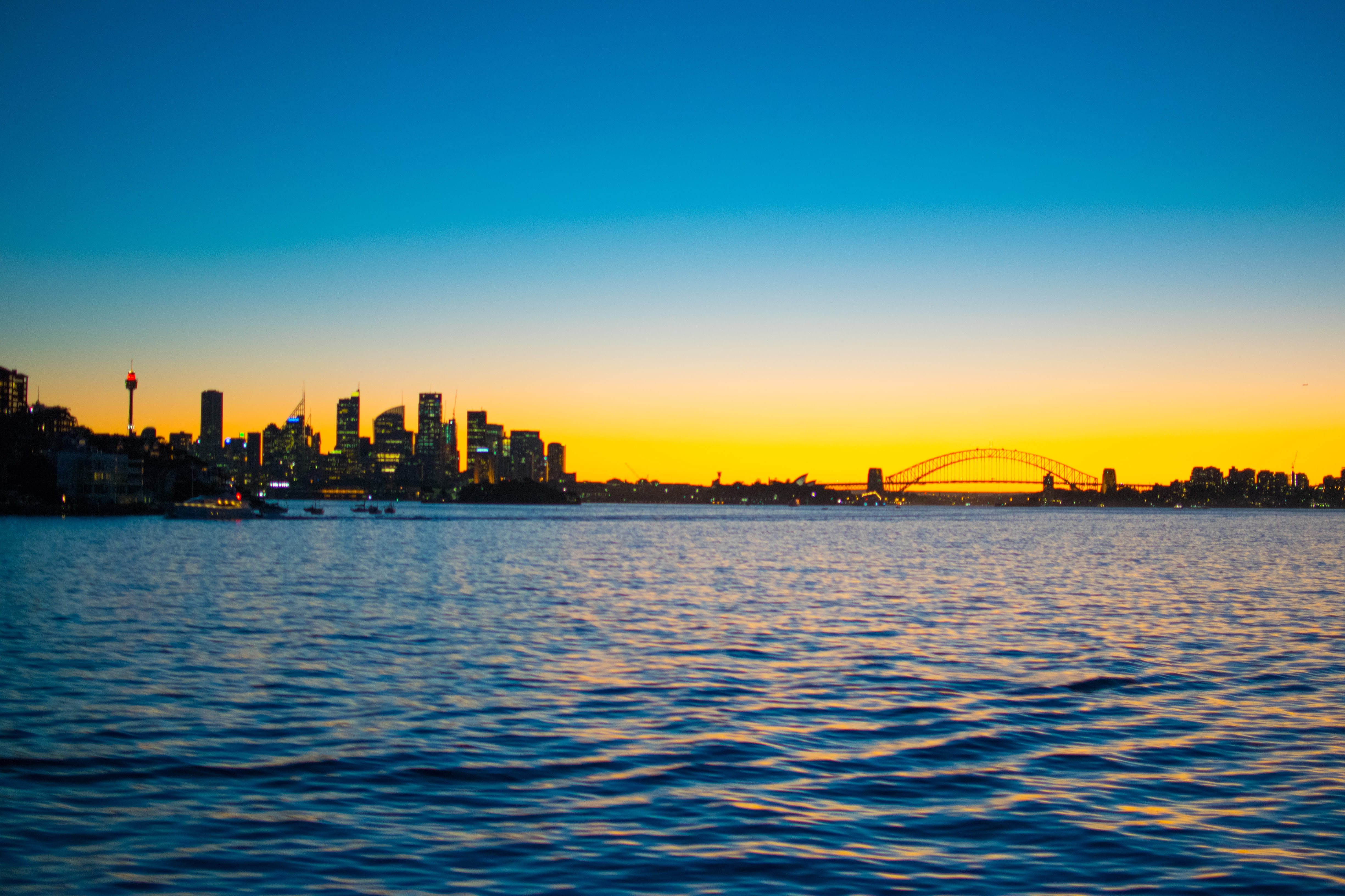 clear sky, sydney harbour bridge, urban skyline, nature, built structure, building, waterfront, building exterior, office building exterior, city, dusk, HD Wallpaper