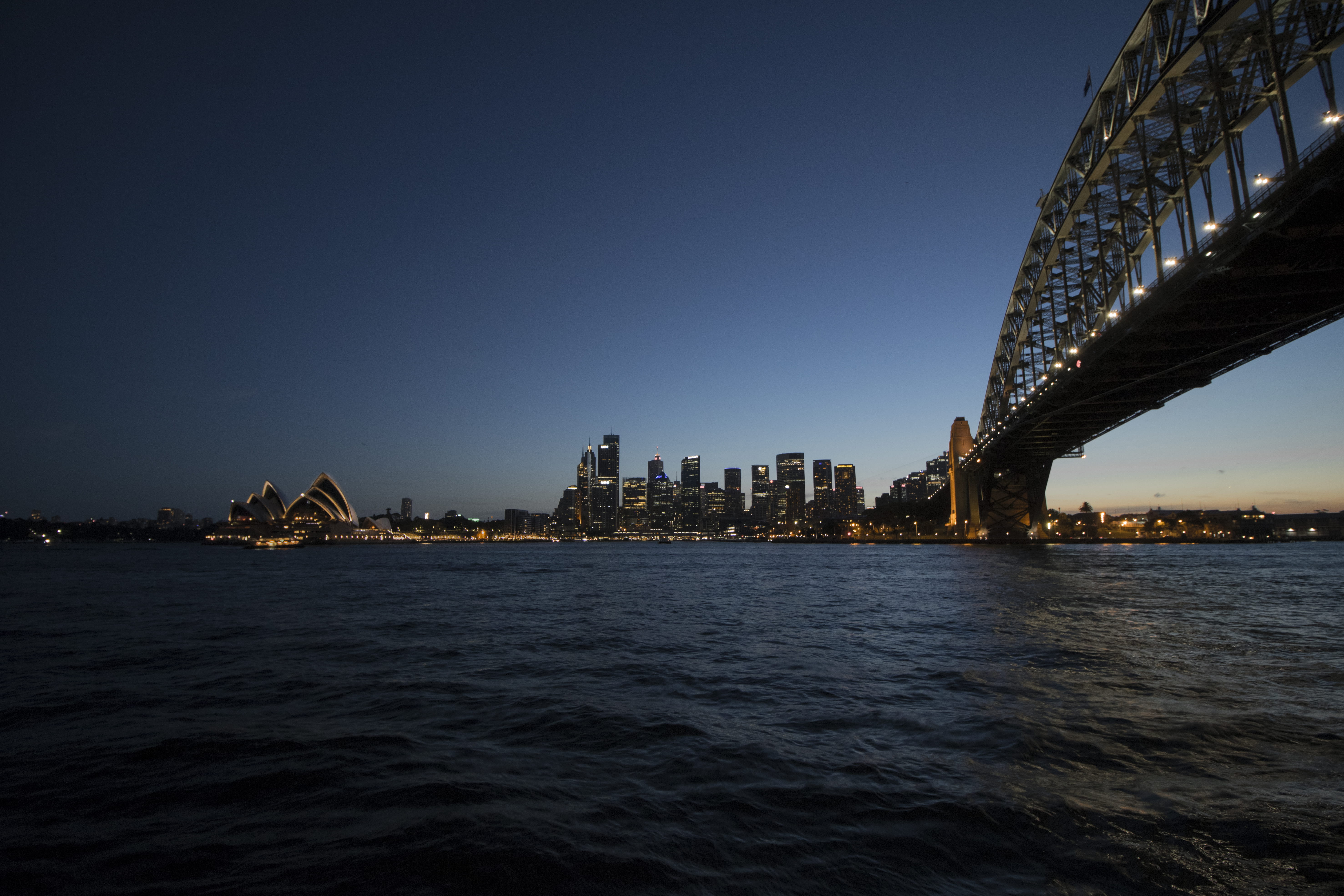 architecture, sea, building exterior, sky, bridge, australia, right, building, water, nature, waterfront, skyscraper, urban skyline, sydney, financial district, HD Wallpaper