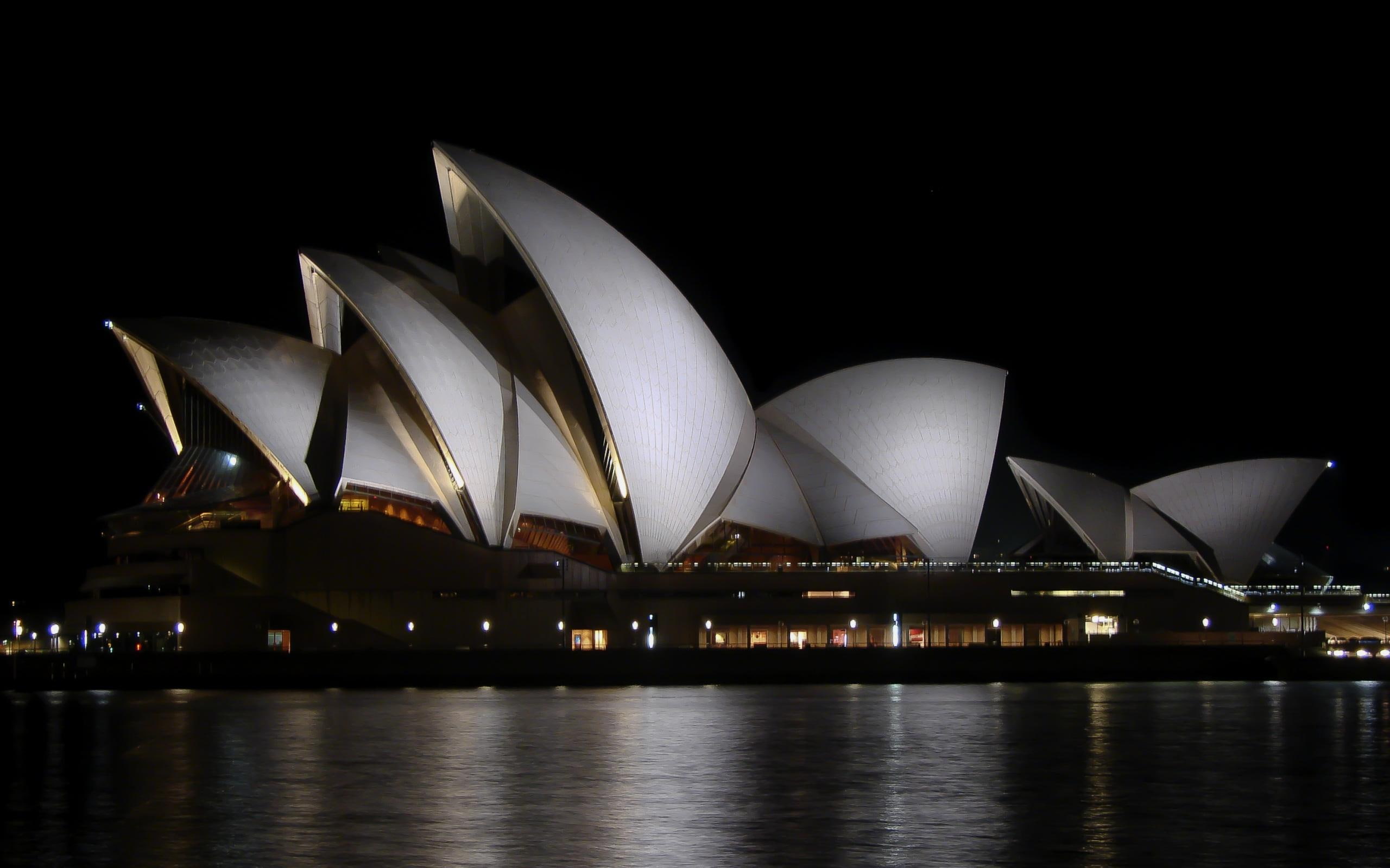 animals, beautiful, lights, opera, architecture, modern, house, sidney, night, 2K, reflection, HD Wallpaper