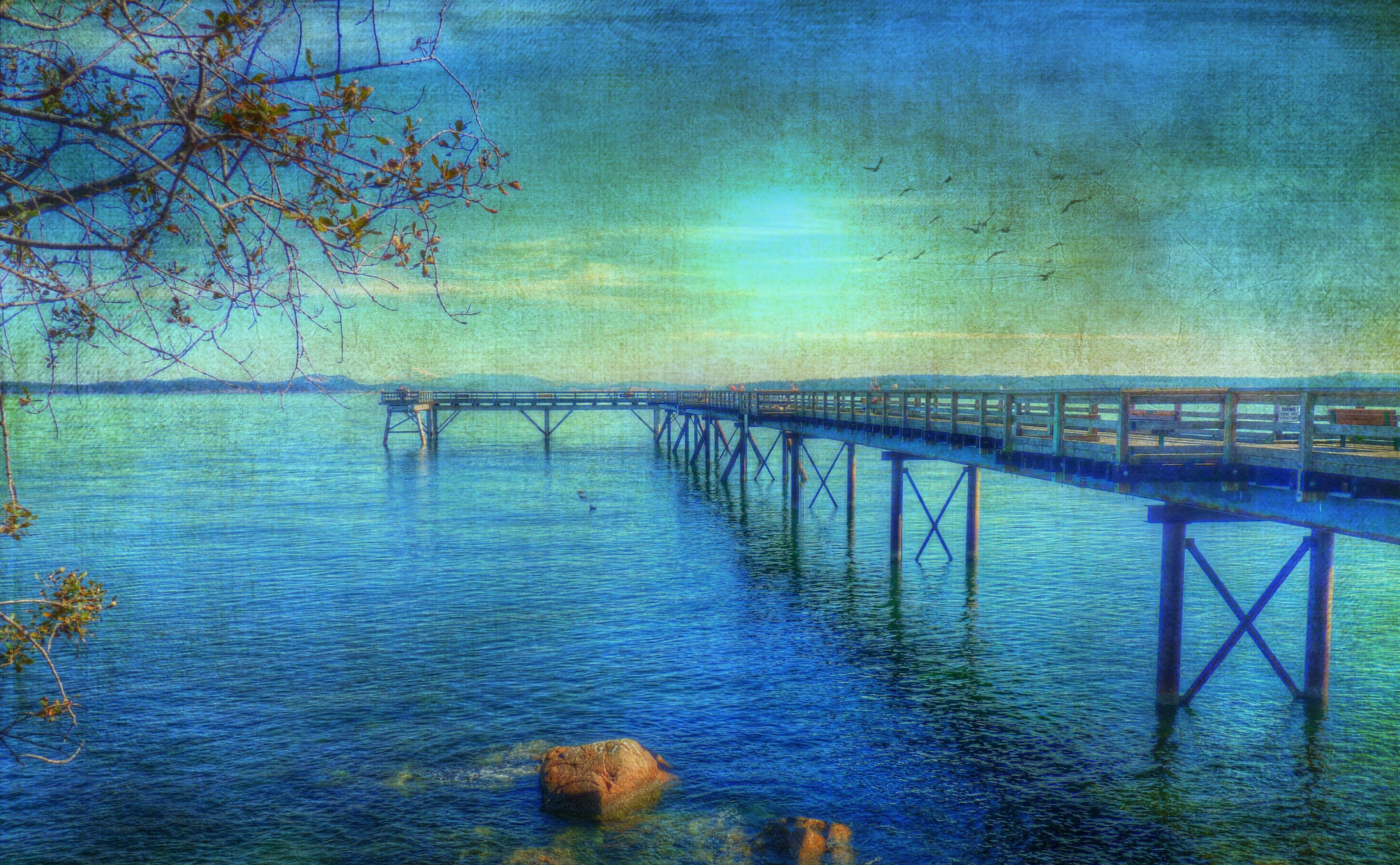 pier, built structure, October, nature, water, sea, tranquil scene, beauty in nature, Sidney, painting, blue, 4K, day, brown, capital, tranquility, Yacht, HD Wallpaper