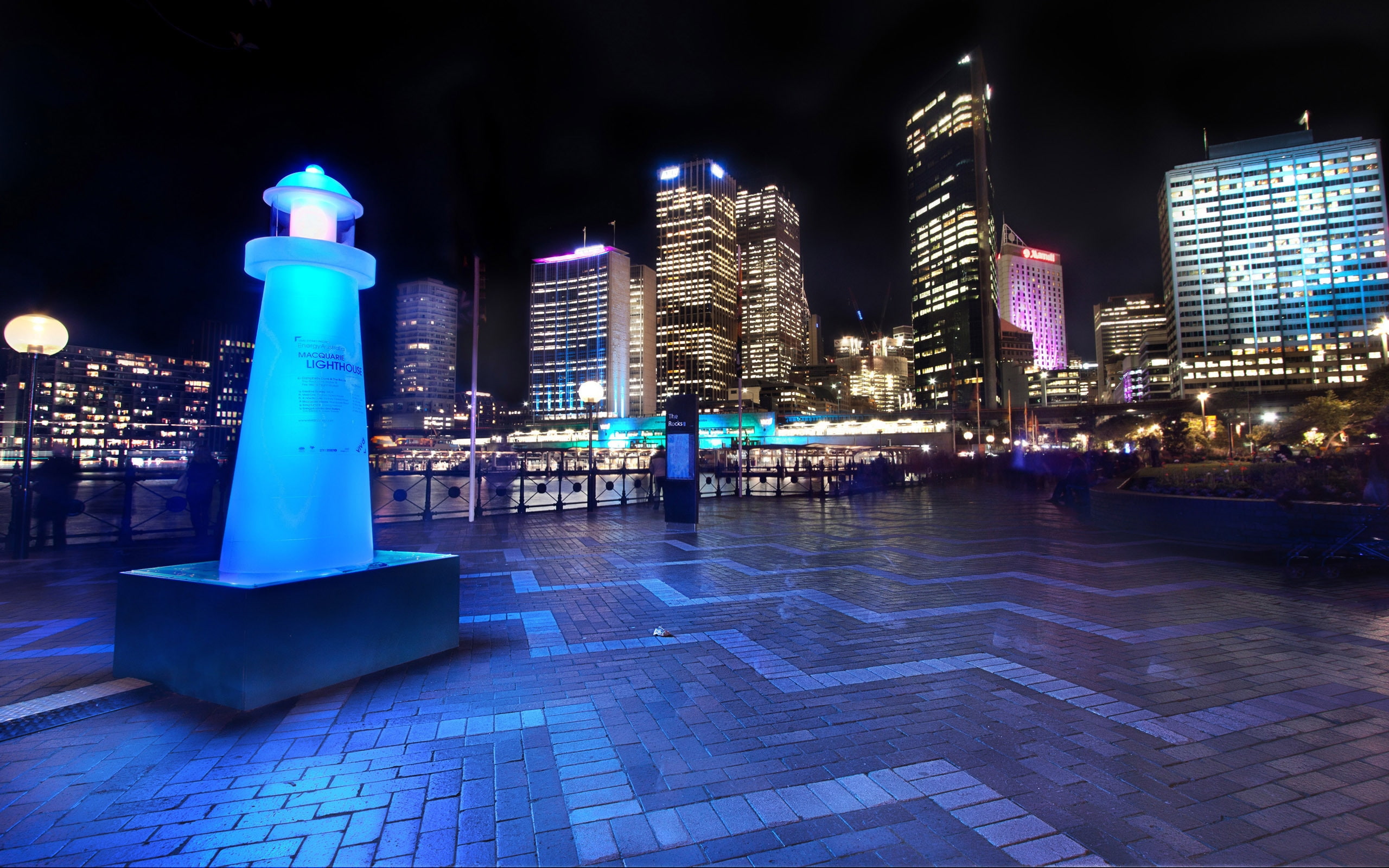 night, downtown, light, macquare, skyline, sydney, harbor, lighthouse, 2K, HD Wallpaper