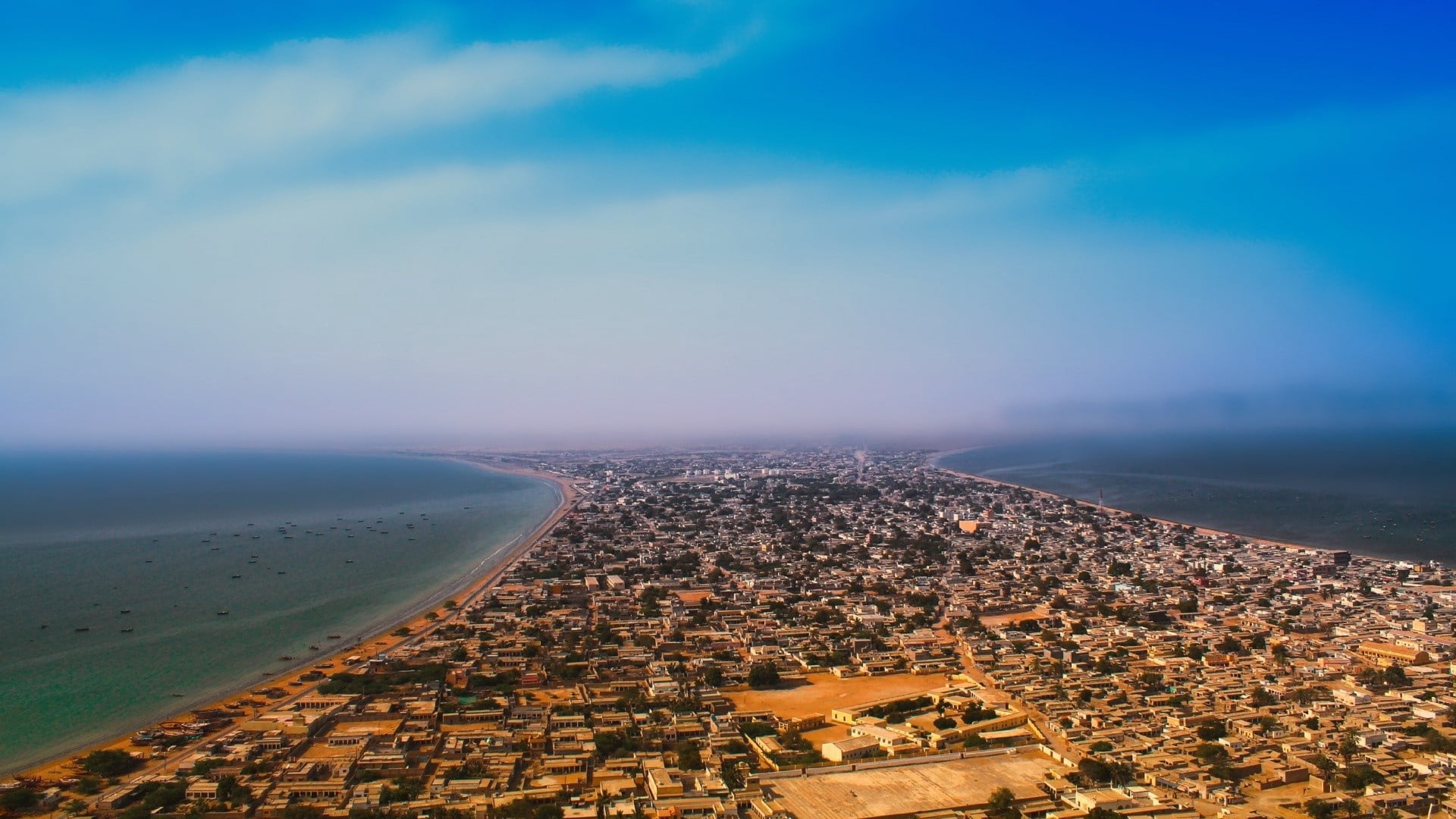day, horizon over water, scenics, buildings, sunlight, cloud - sky, building, landscape, no People, view from above, tower, scenics - nature, blue, sea, HD Wallpaper