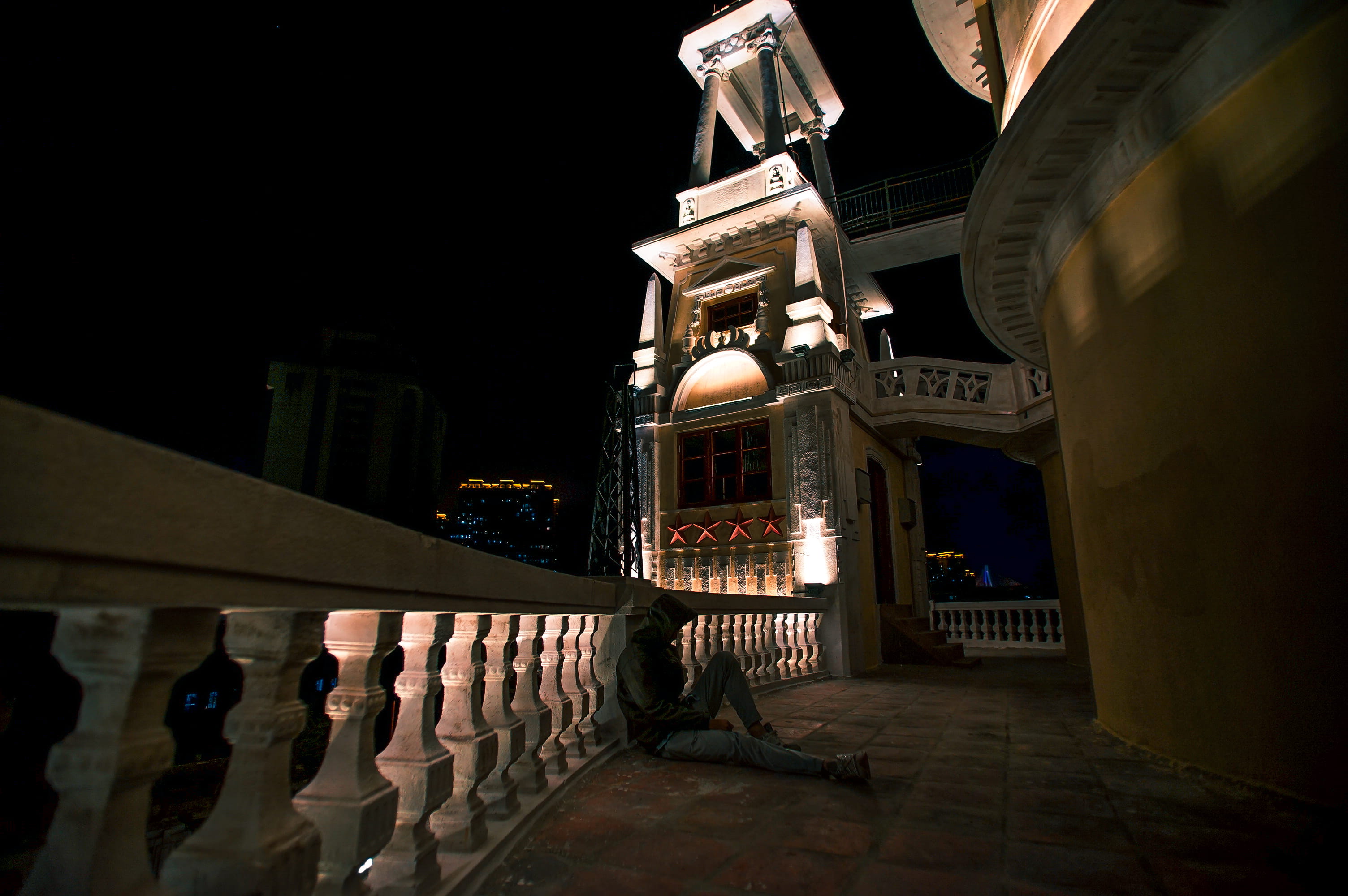 railing, swatow, building exterior, spirituality, the past, architecture, no people, sky, religion, lighting equipment, night, place of worship, street, HD Wallpaper