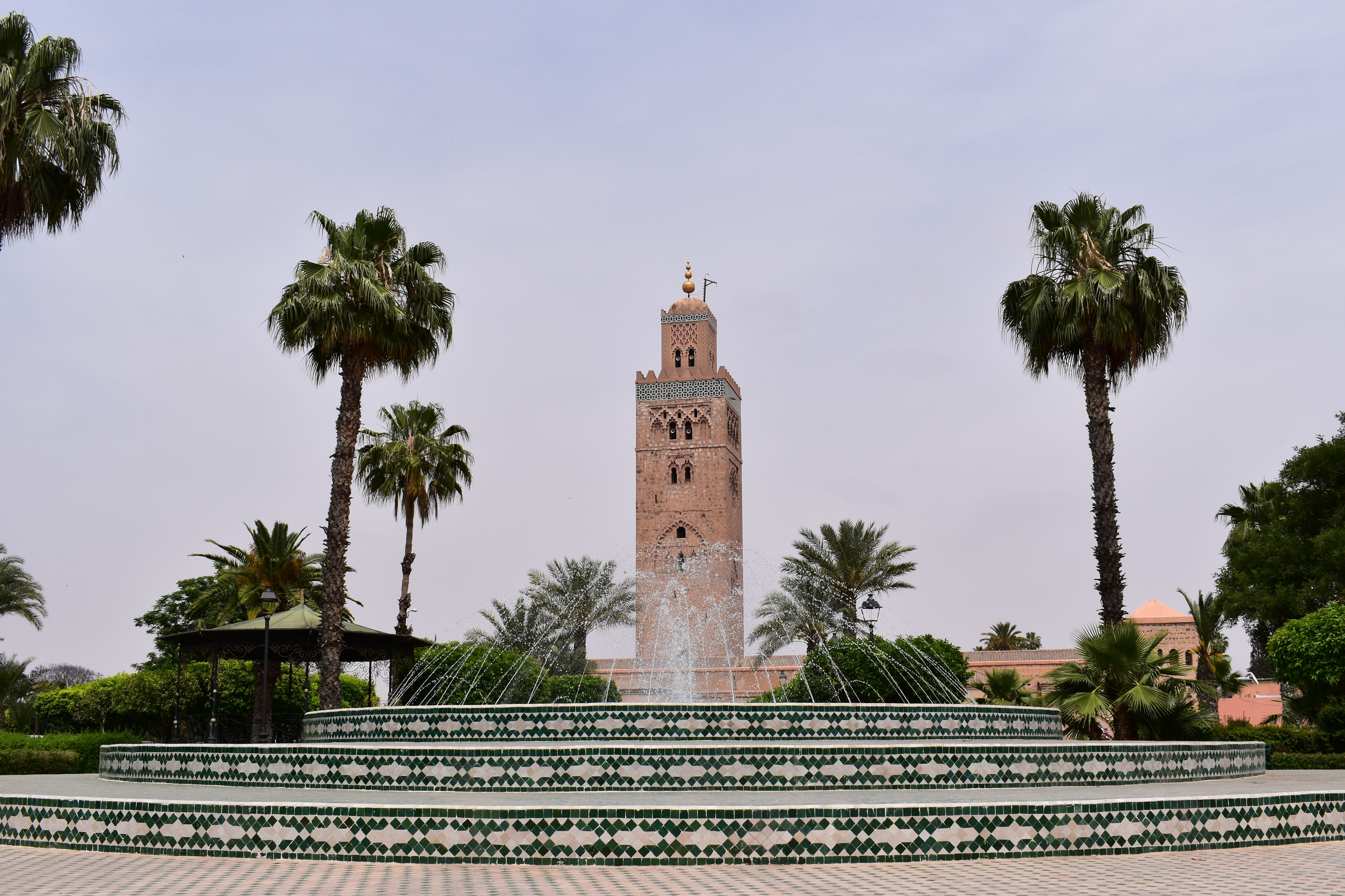 koutoubia, plant, day, building exterior, outdoors, nature, building, place of worship, palm tree, architecture, travel destinations, 5K, marrakech, no people, HD Wallpaper