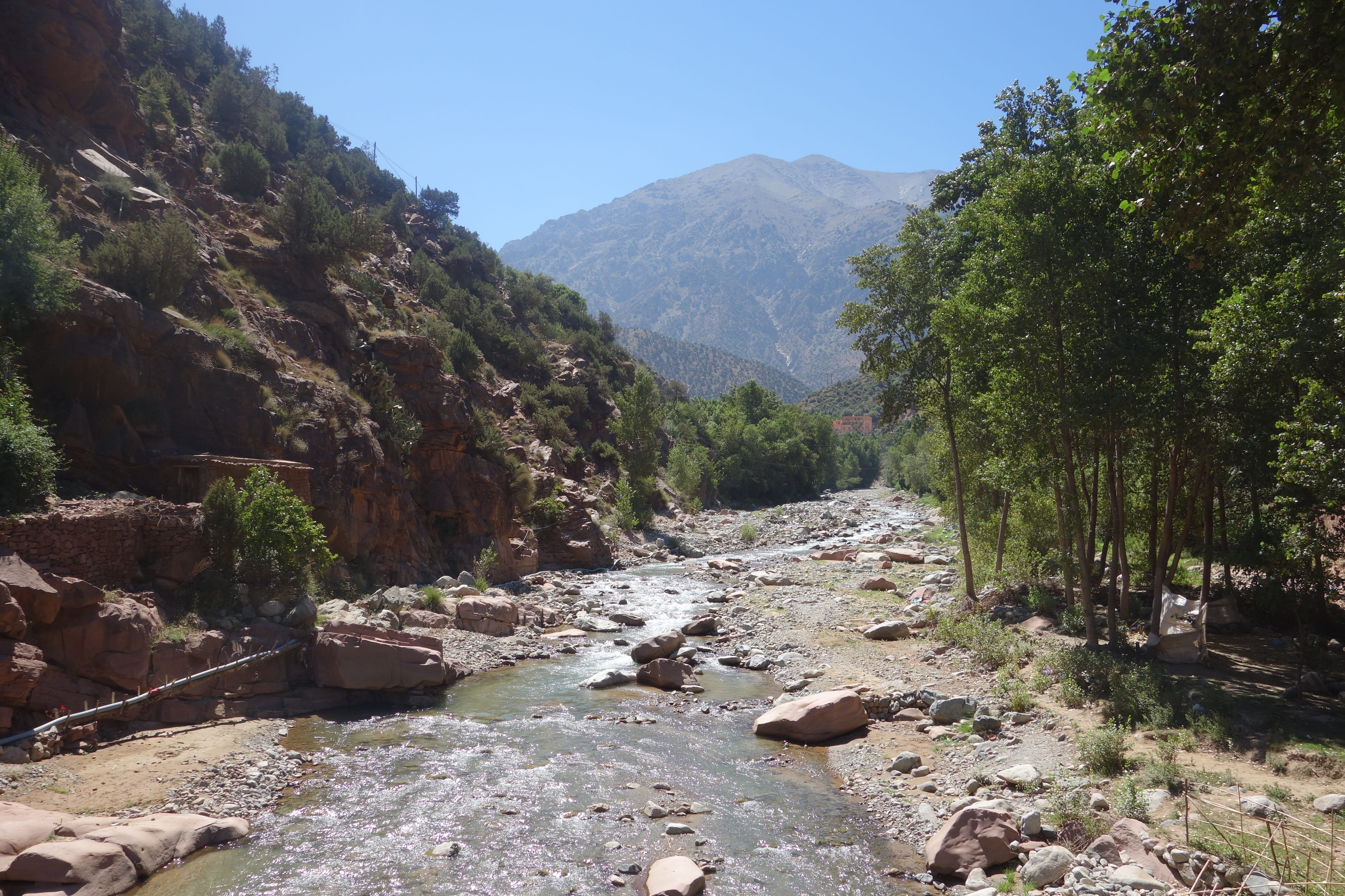 tranquil scene, tranquility, day, mountain range, river, non-urban scene, flowing water, rock, hiking, mountains, mountain, tree, marrakech, eureka valley, HD Wallpaper