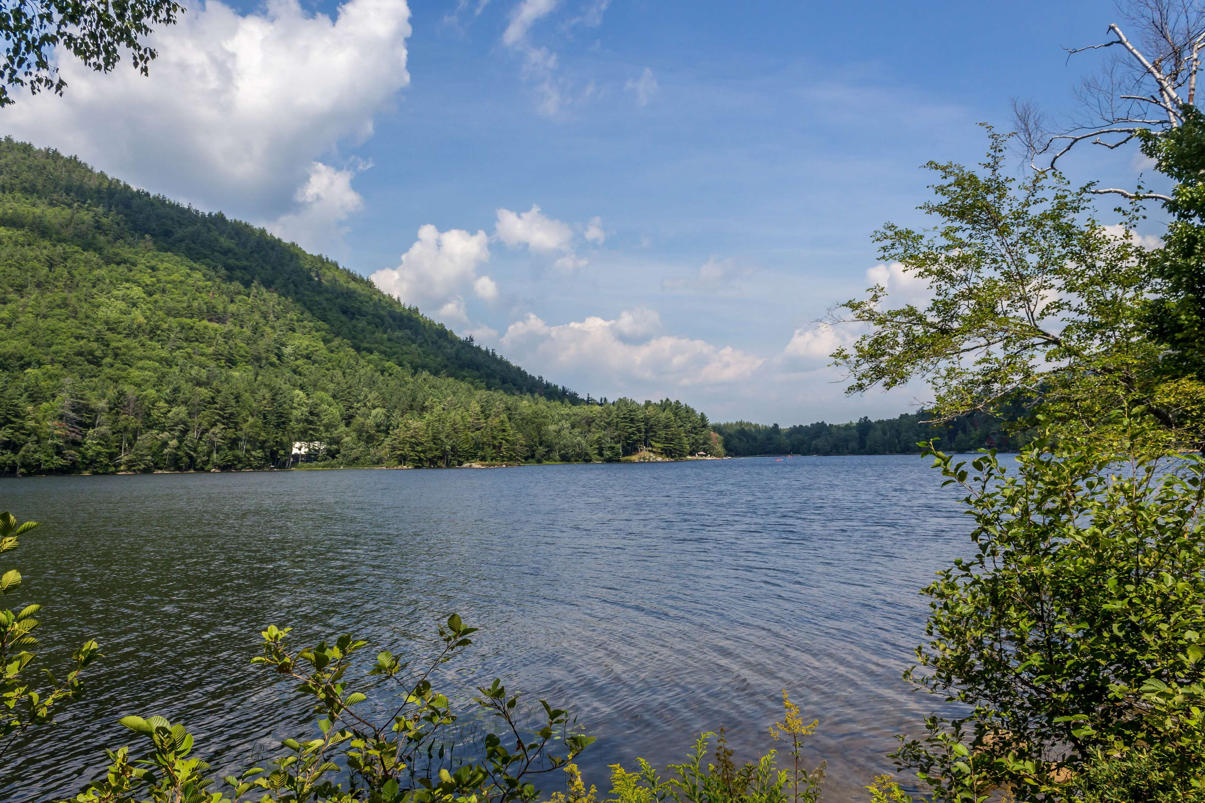 4K, water, tranquility, sky, cloud - sky, outdoors, non-urban scene, green color, lake, beauty in nature, adirondack state park, cloud, scenics - nature, HD Wallpaper