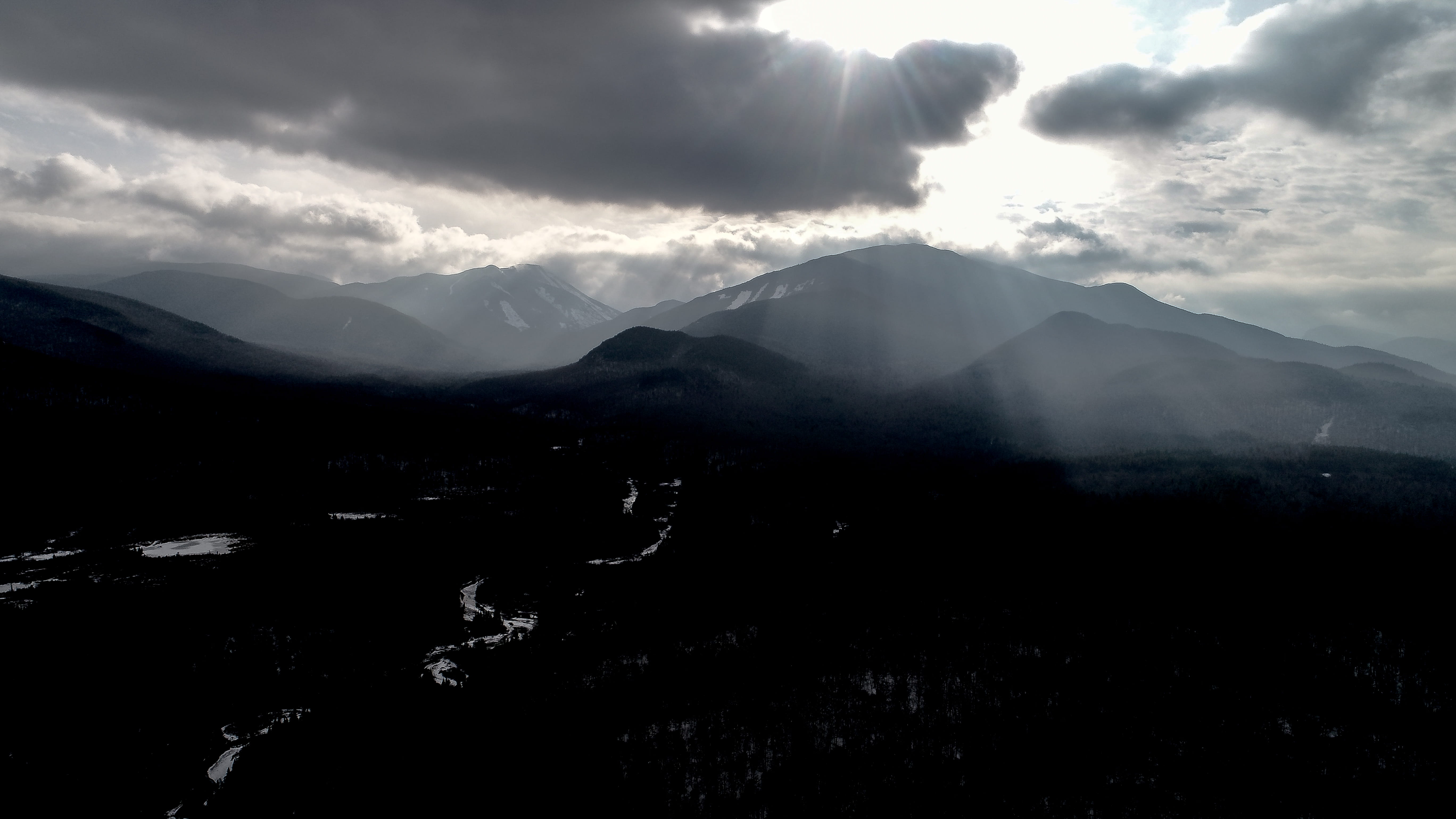 snow, cloud - sky, tranquility, sunbeam, idyllic, mountains, nature, sunlight, clouds, winter, tranquil scene, beauty in nature, earth, landscape, 5K, HD Wallpaper
