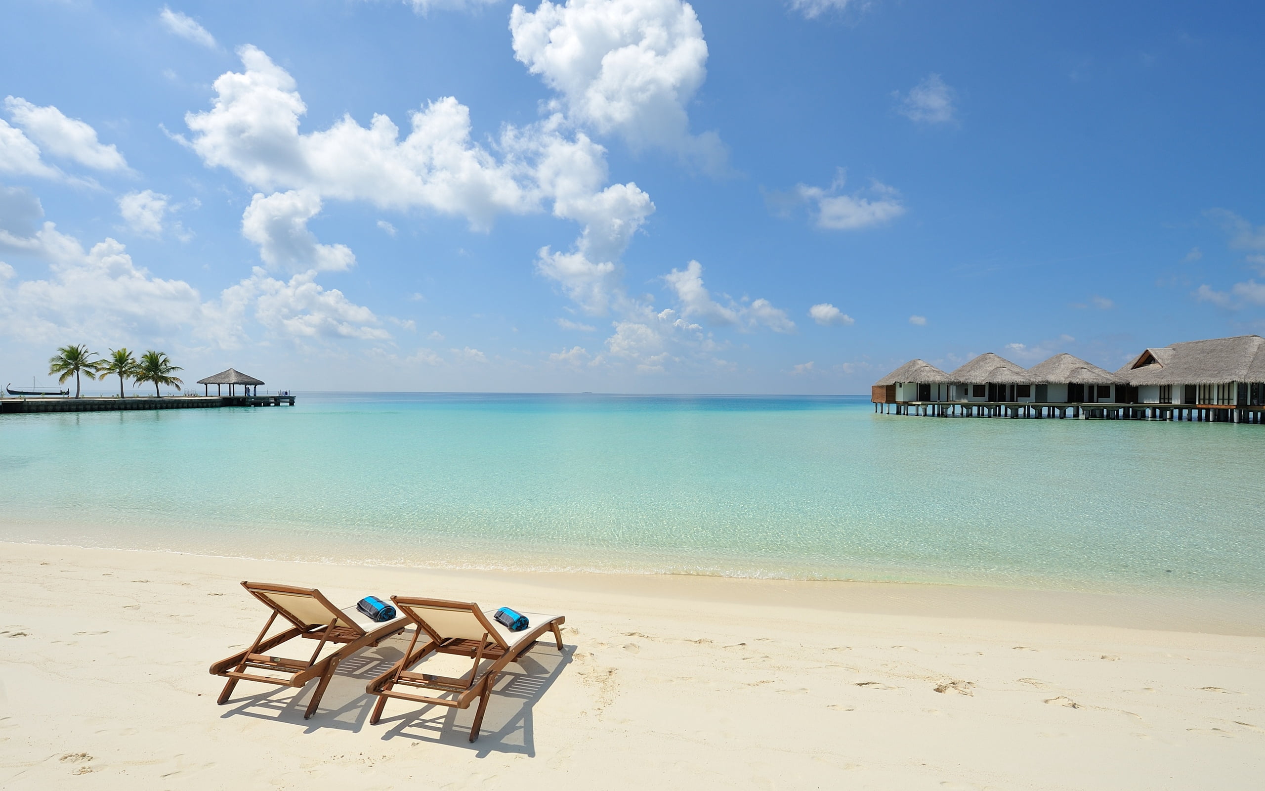 luxury, nature, huts, sky, white, built structure, hotel, no People, south Male Atoll, scenics, wood - Material, idyllic, caribbean Sea, water, clearly, HD Wallpaper