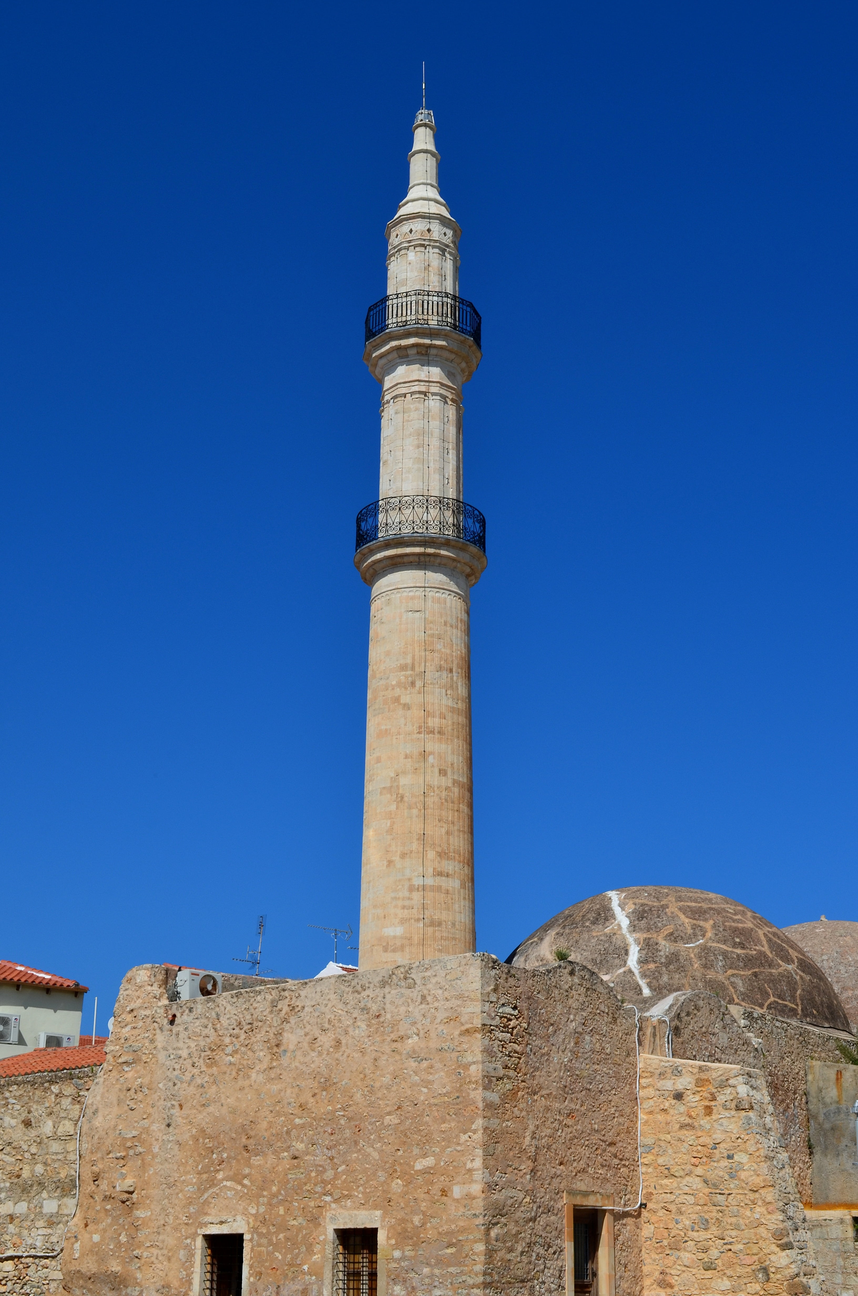 faith, religion, day, architectural column, crete, clear sky, no people, mosque, moshe, minaret, greece, nature, blue, islam, island of crete, architecture, Phone HD Wallpaper
