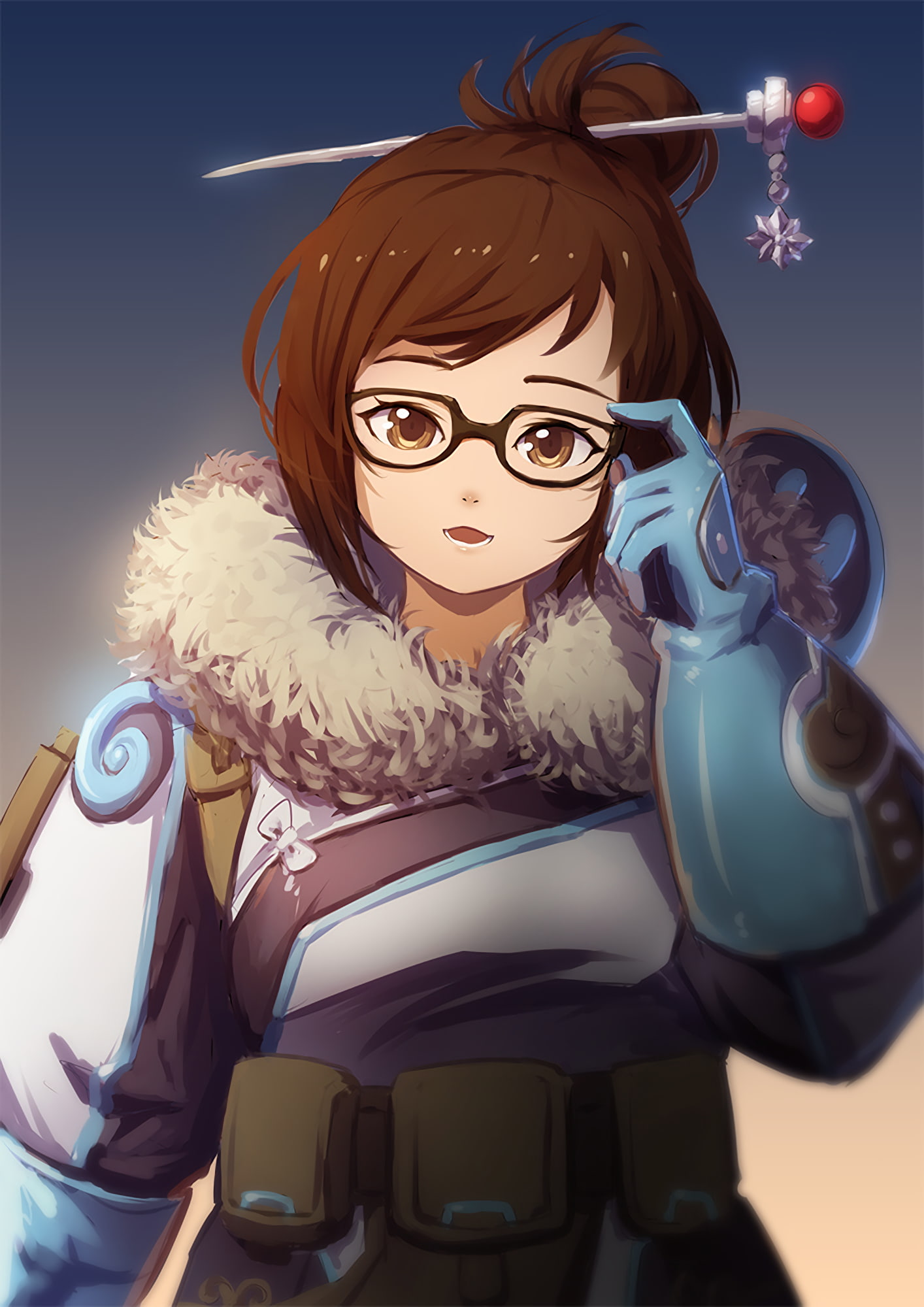 glasses, 1080P, brown eyes, brunette, Overwatch, short hair, Mei (Overwatch), anime, anime girls, Phone HD Wallpaper