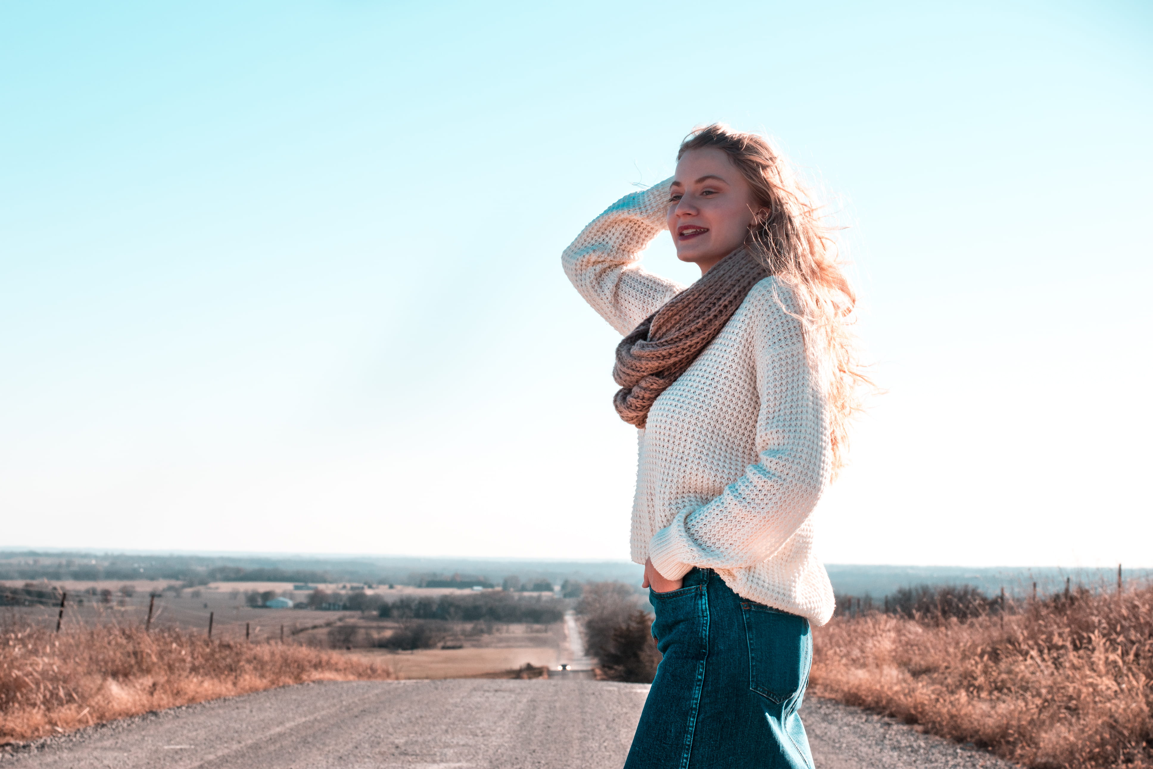 beautiful woman, white, portrait, person, rough, adult, human, freedom, girl, outdoors, photo, sweater, one person, denim, woman, young adult, allison zigg, HD Wallpaper