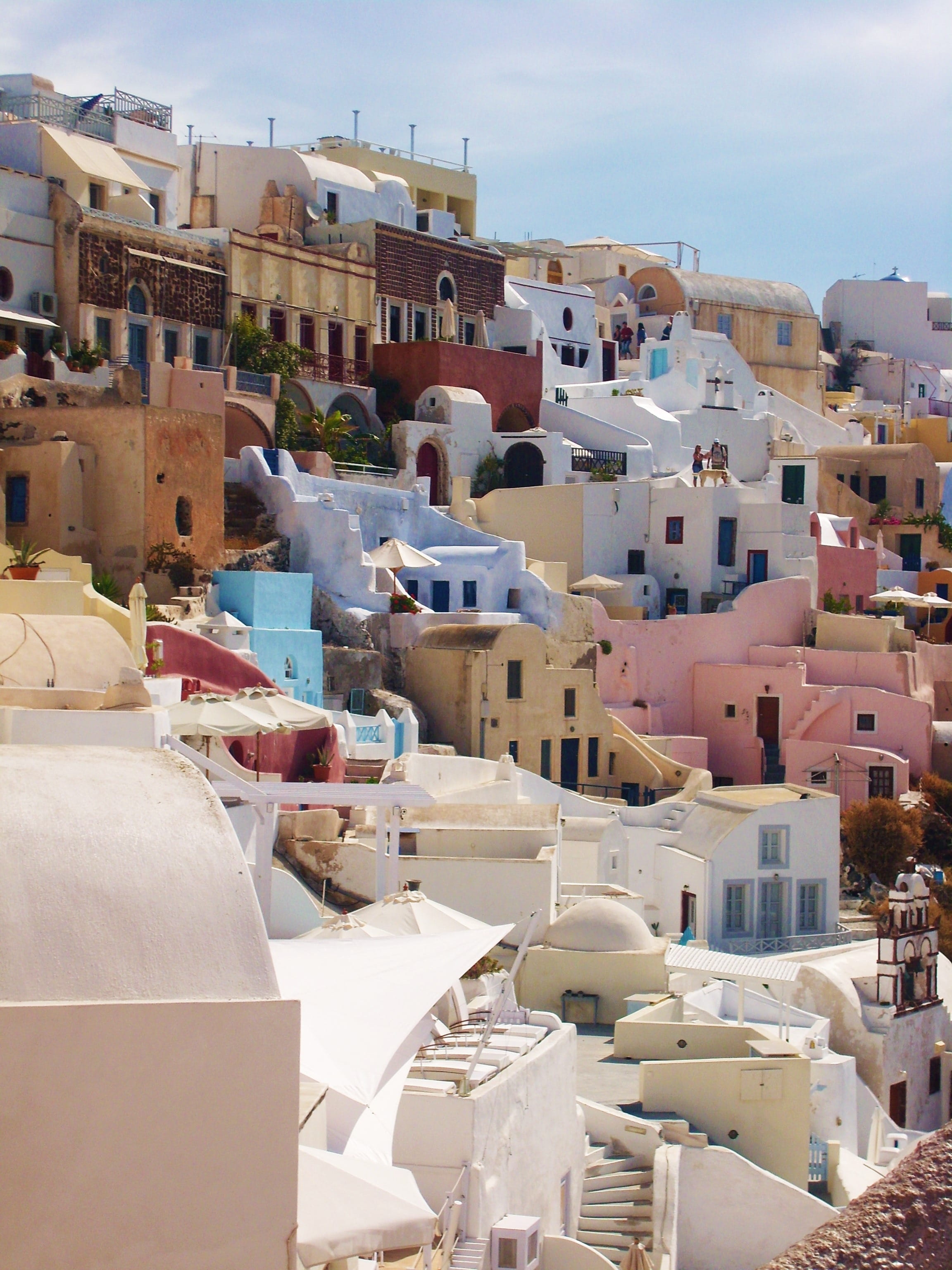 2K, residential district, built structure, island, cloud - sky, town, travel destinations, high angle view, pink, travel, sky, nature, townscape, mykonos, Phone HD Wallpaper