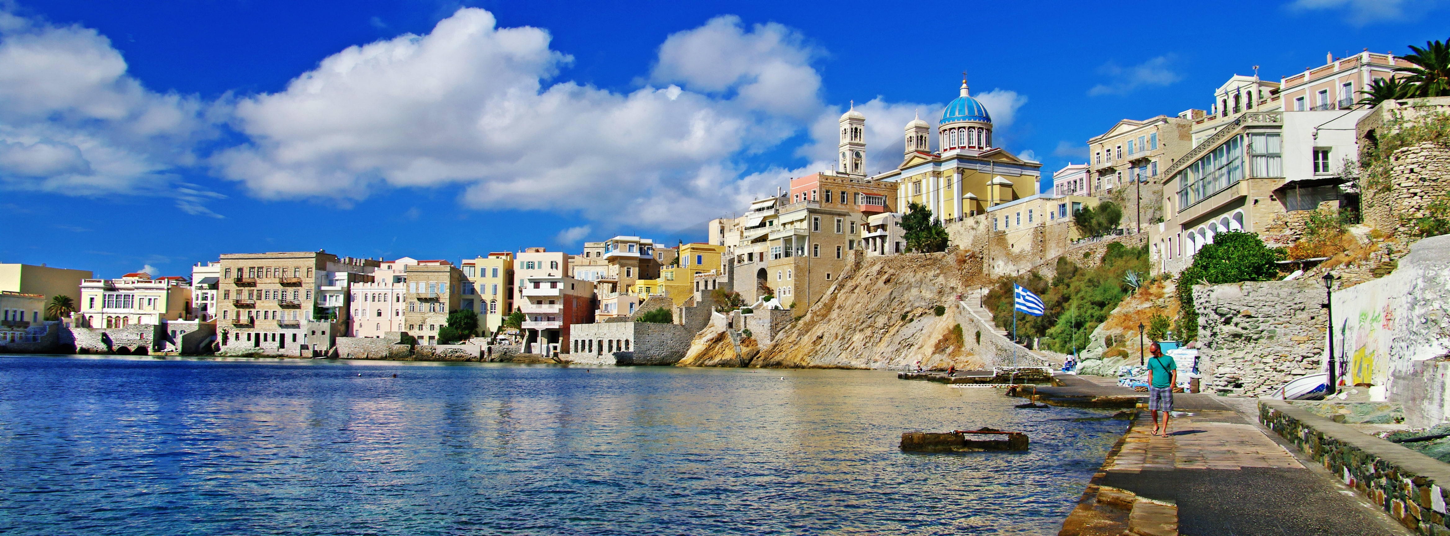 view, 4K, s, city, greece, clouds, Sea, beach, sky, HD Wallpaper