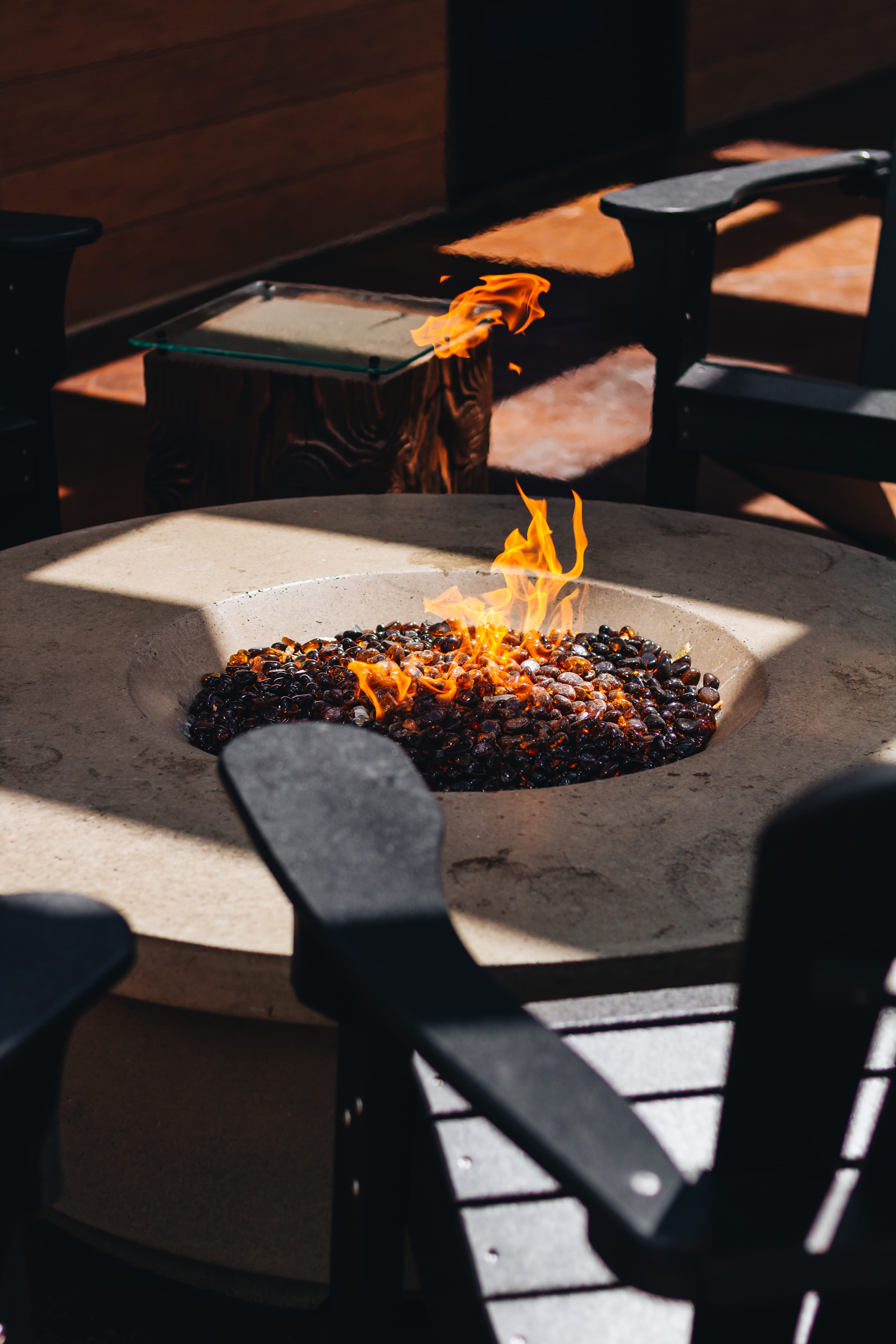 table, barbecue, field, wood, warmth, close-up, chair, 5K, heat - temperature, stone, high angle view, campfire, orange, sunlight, food and drink, food, Phone HD Wallpaper