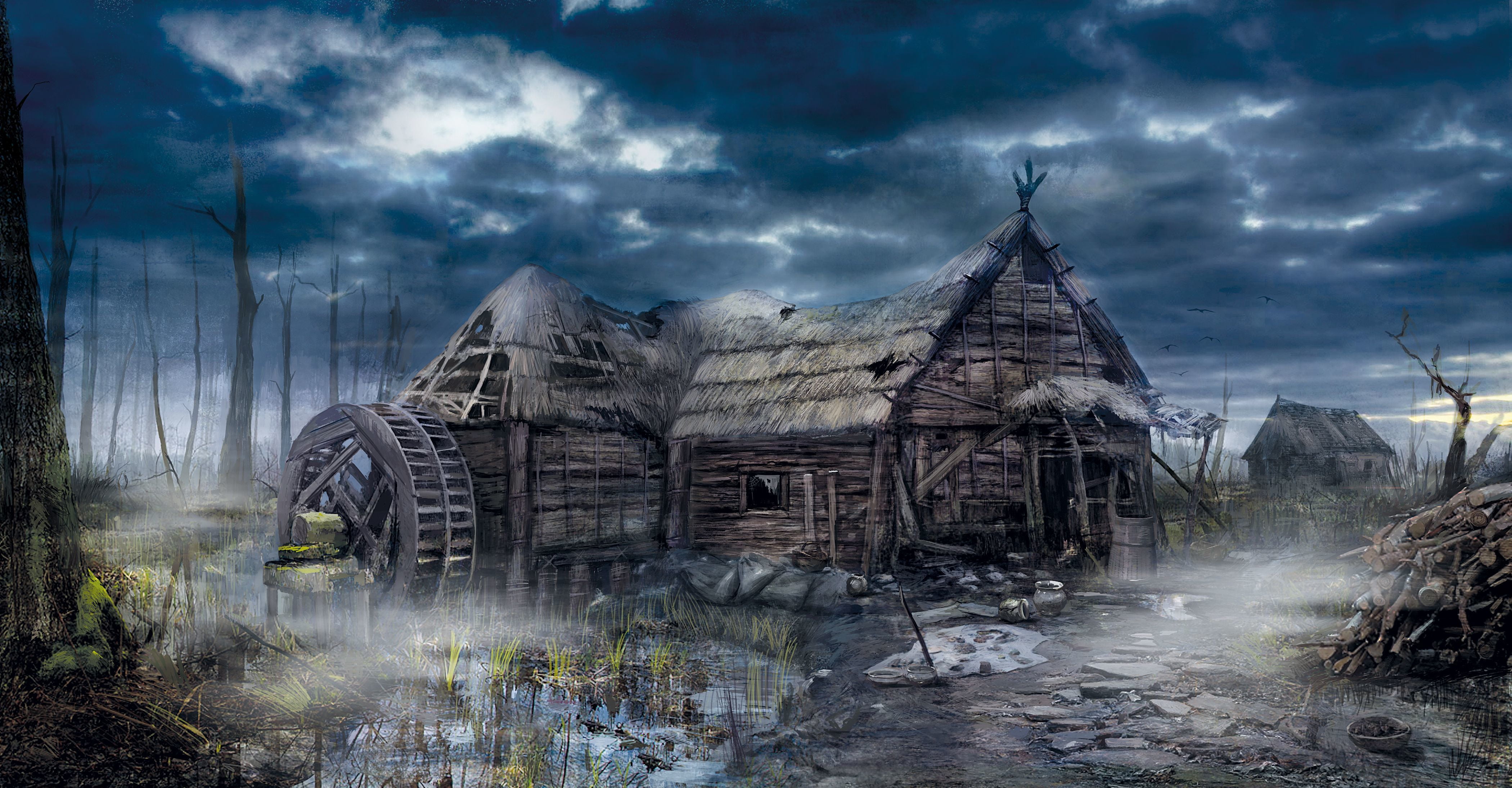 weathered, 4K, ruined, day, outdoors, dirty, hut, the witcher 3, forest, rusty, nipa, history, scenics - nature, sky, landscape, dark, obsolete, rustic, HD Wallpaper