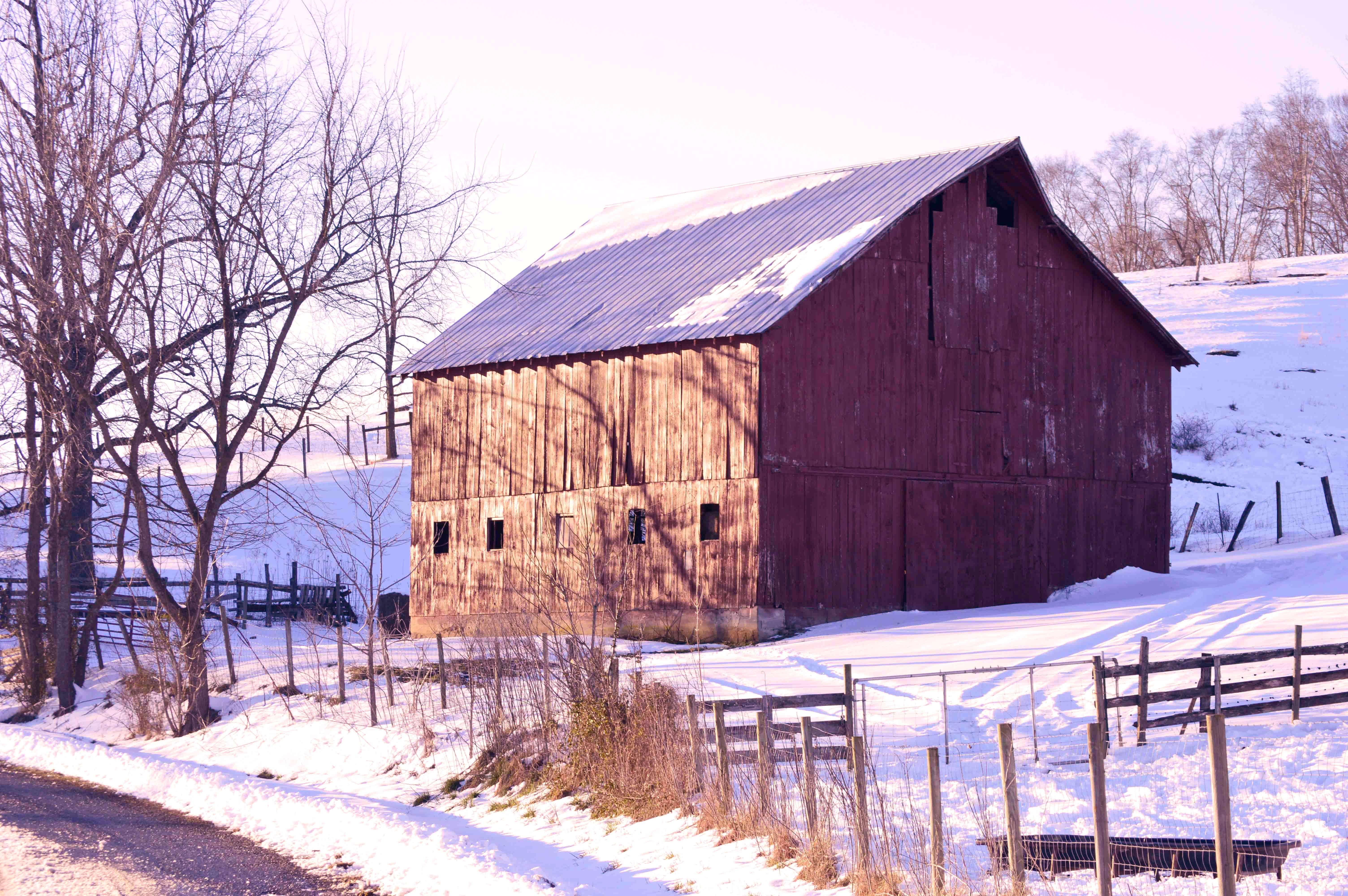 cold, outdoors, hut, building, nipa, architecture, 5K, winter, red barn, rural scene, icy, agricultural building, december, bare tree, field, snow, building exterior, HD Wallpaper