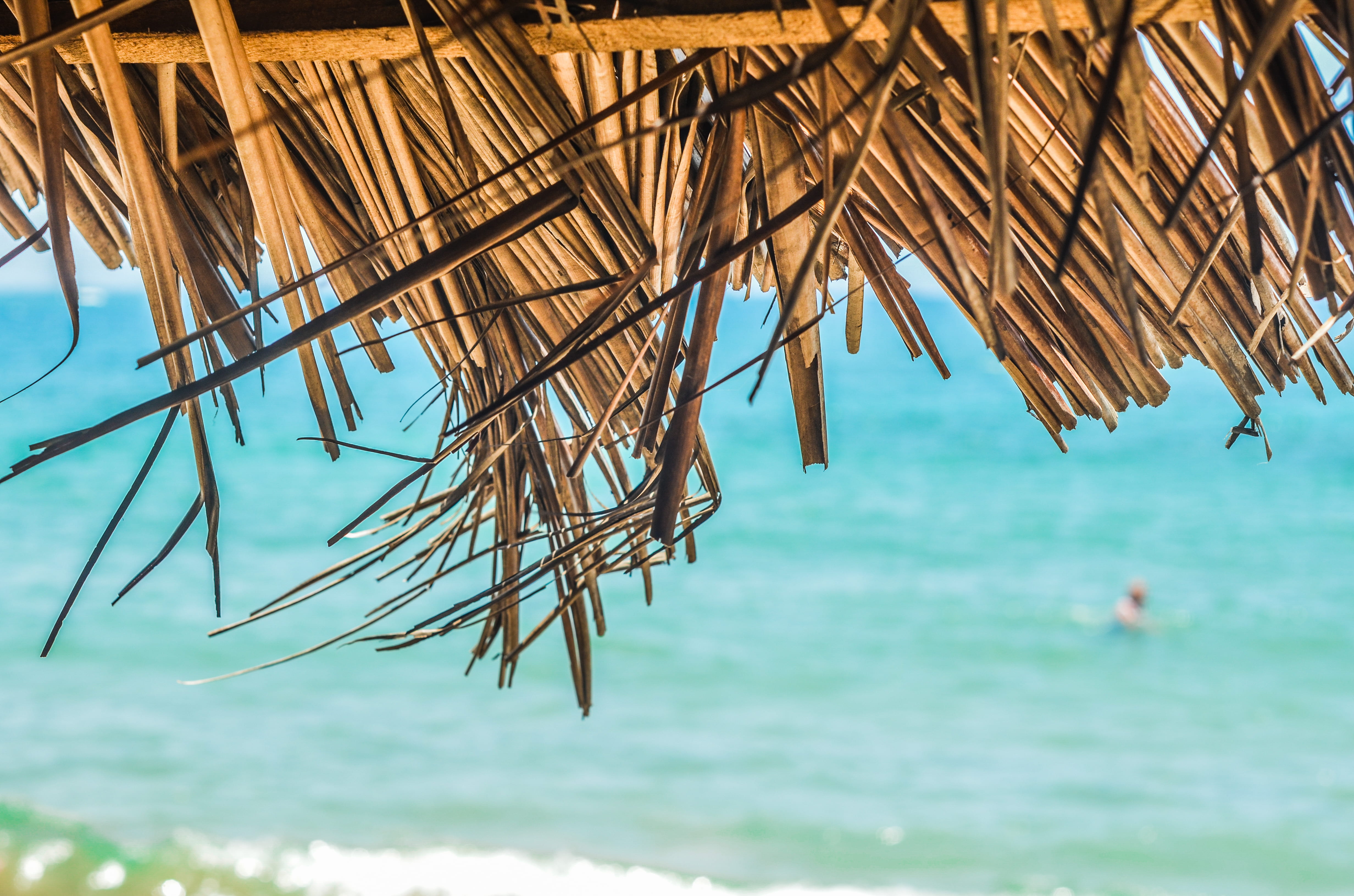 nipa, blue, paradise, horizon, scenics - nature, outdoors, hut, daytime, turquoise colored, swimming, sea, nature, beauty in nature, thatch, land, no people, HD Wallpaper