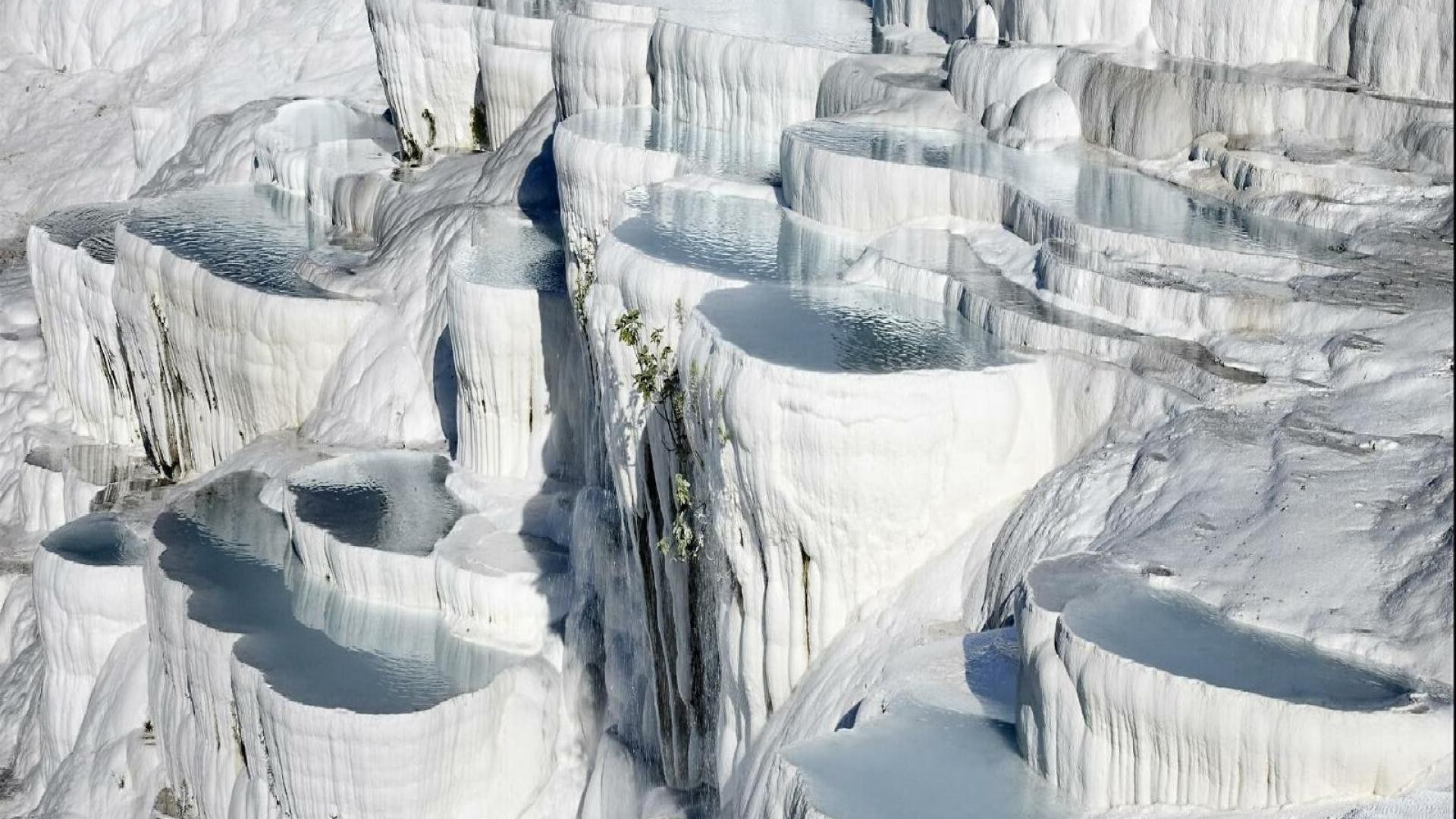 glacier, non-urban scene, frozen, pattern, 1080P, snow, winter, melting, cold temperature, Pamukkale, ice, landscape, environment, full frame, water, outdoors, HD Wallpaper