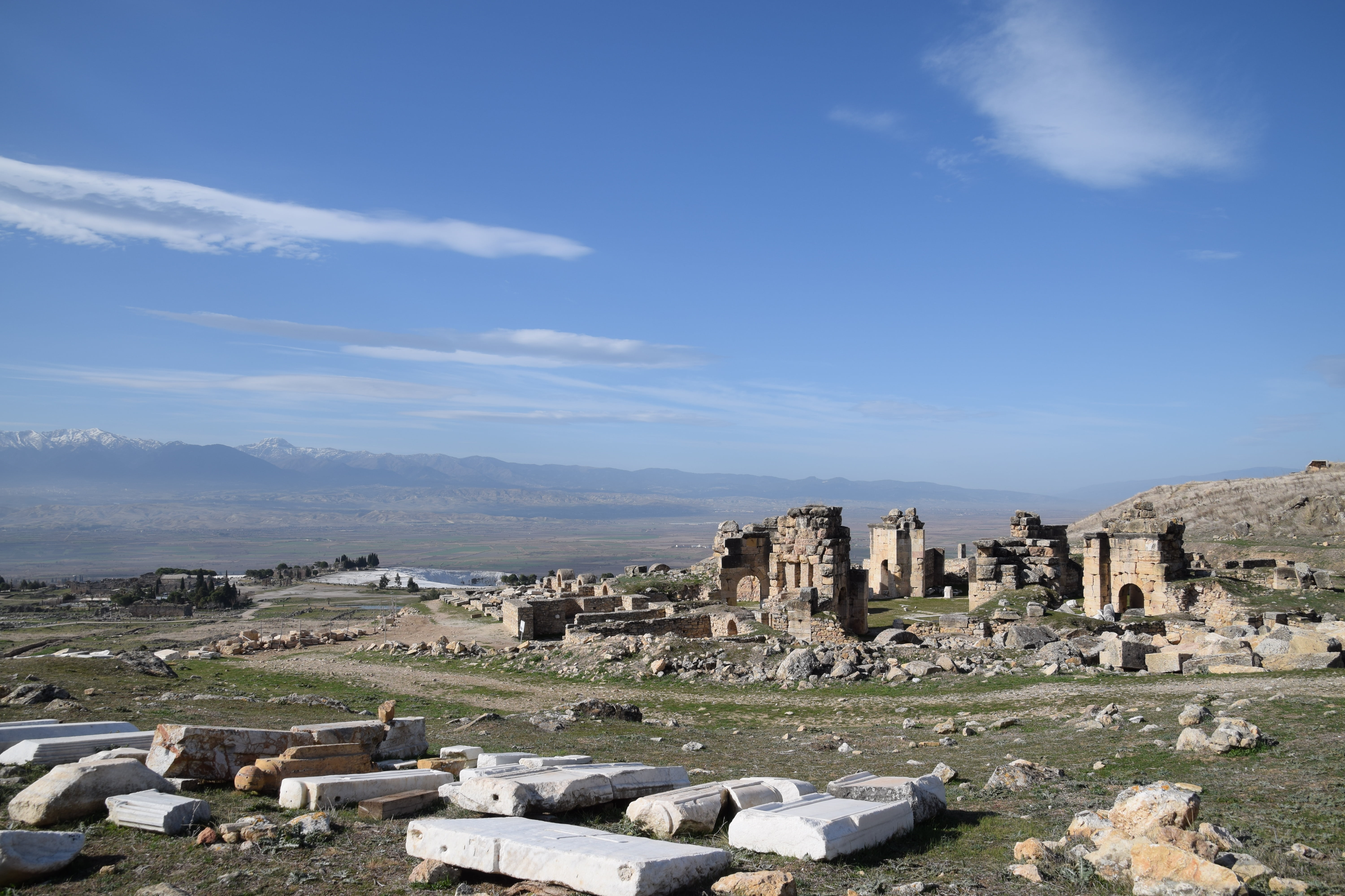 blue, hierapolis of phrygia, sky, old, ancient civilization, outdoors, building exterior, travel, ancient, ruined, architecture, 5K, tourism, old ruin, HD Wallpaper