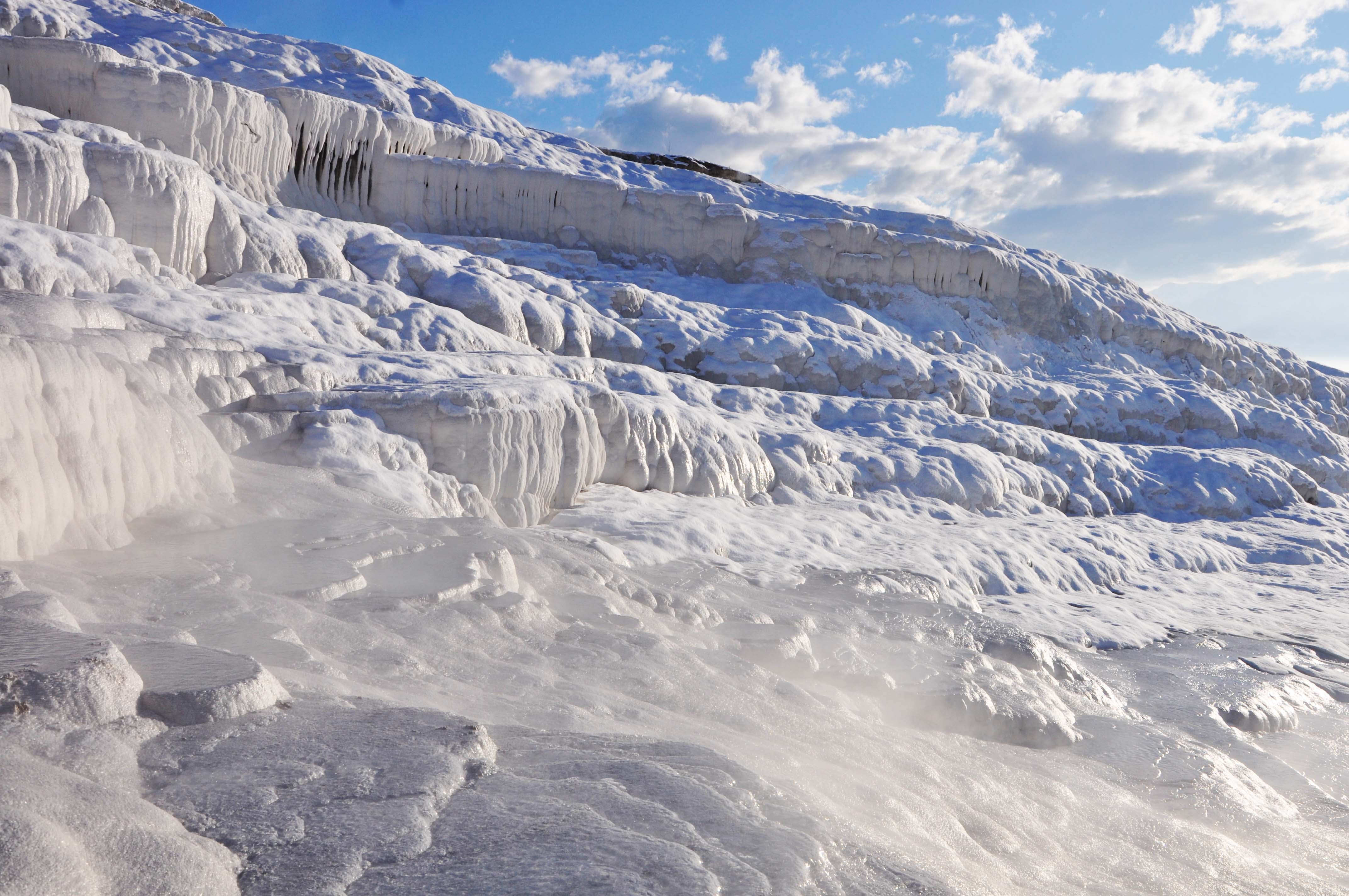 water, tranquility, environment, no people, pamukkale, cold temperature, beauty in nature, iceberg, steam, landscape, scenics - nature, snowcapped mountain, HD Wallpaper