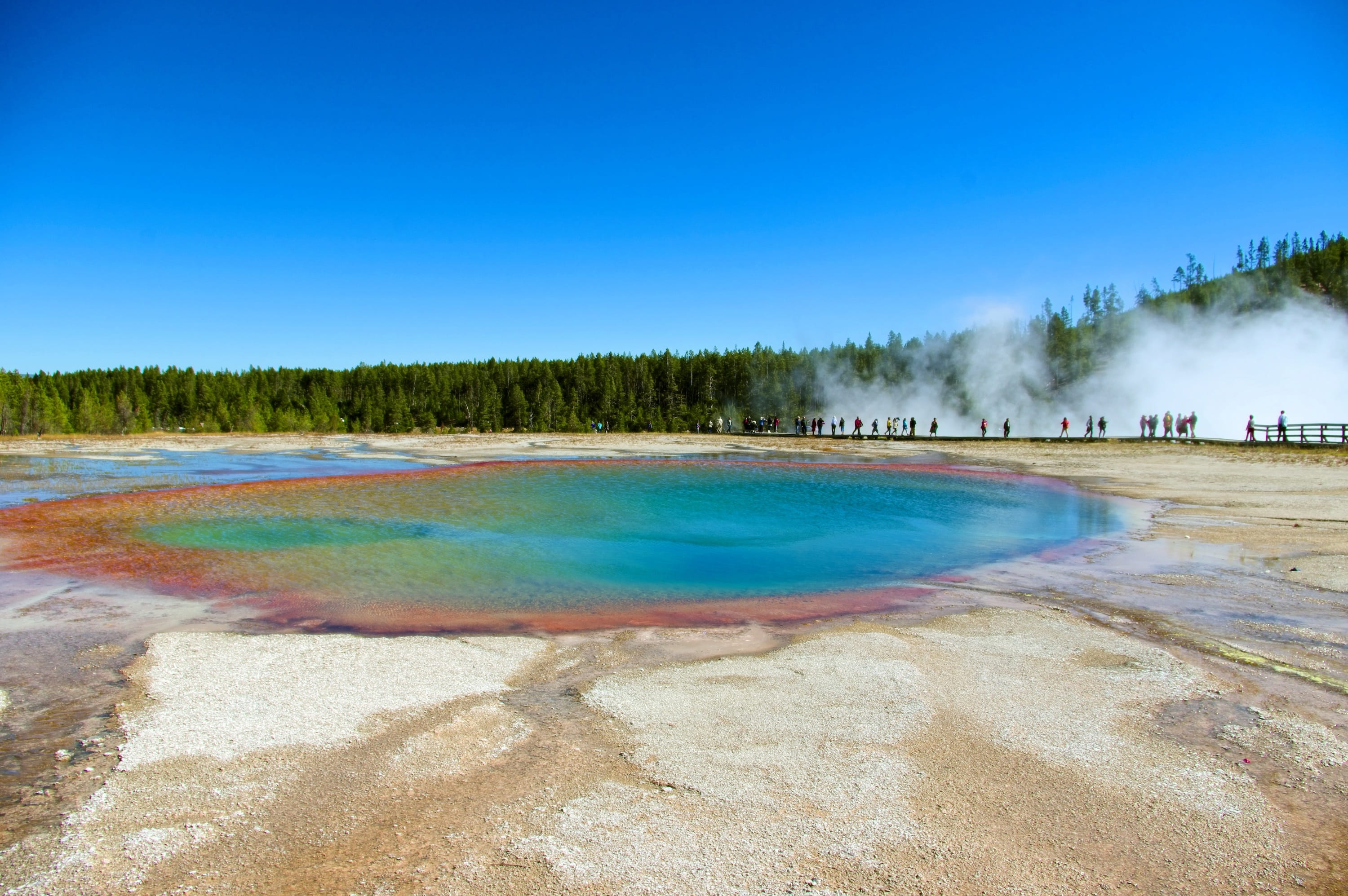 copy space, lagoon, water, spring, scenery, clear sky, sky, pool, wyoming, tranquility, geyser, no people, landscape, outdoors, national, beauty in nature, HD Wallpaper