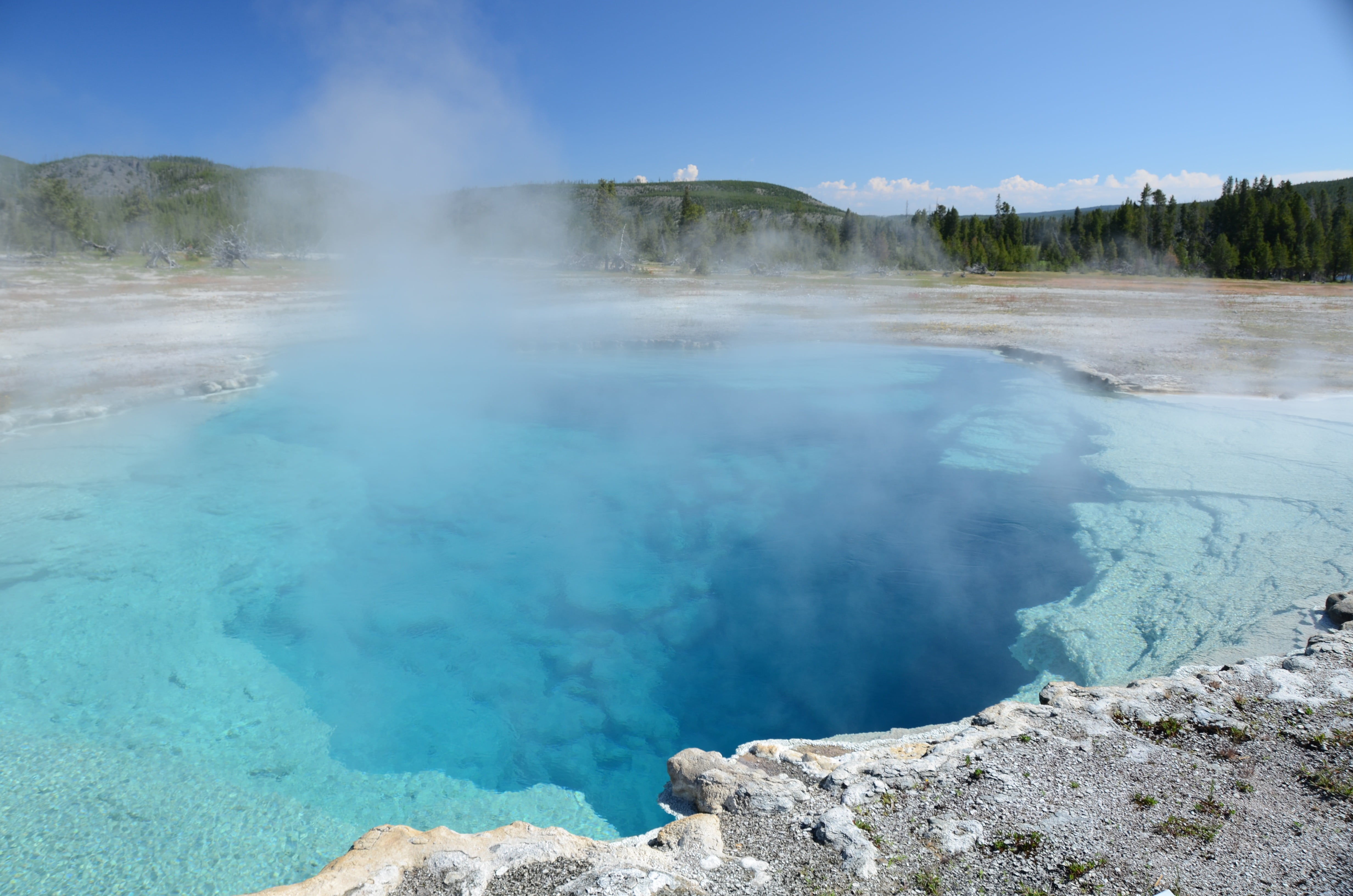 hot pool, pool, thermal, non-urban scene, wyoming, day, natural, hot, colorful, volcano, vacation, scenery, yellowstone, physical geography, thermal springs, HD Wallpaper
