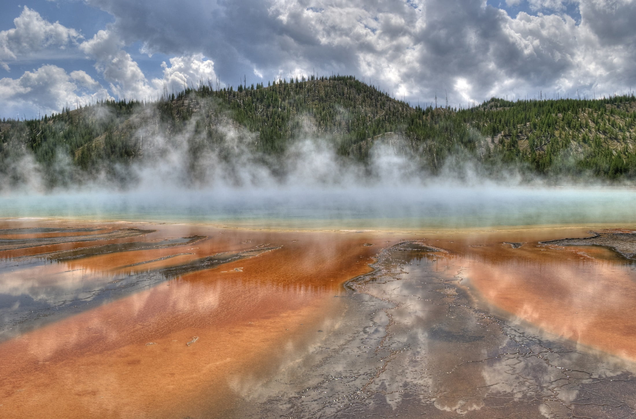 power, no people, peak, sky, environment, 1080P, scenics - nature, mist, beauty in nature, body, day, physical geography, steam, hot Spring, pine woodland, HD Wallpaper