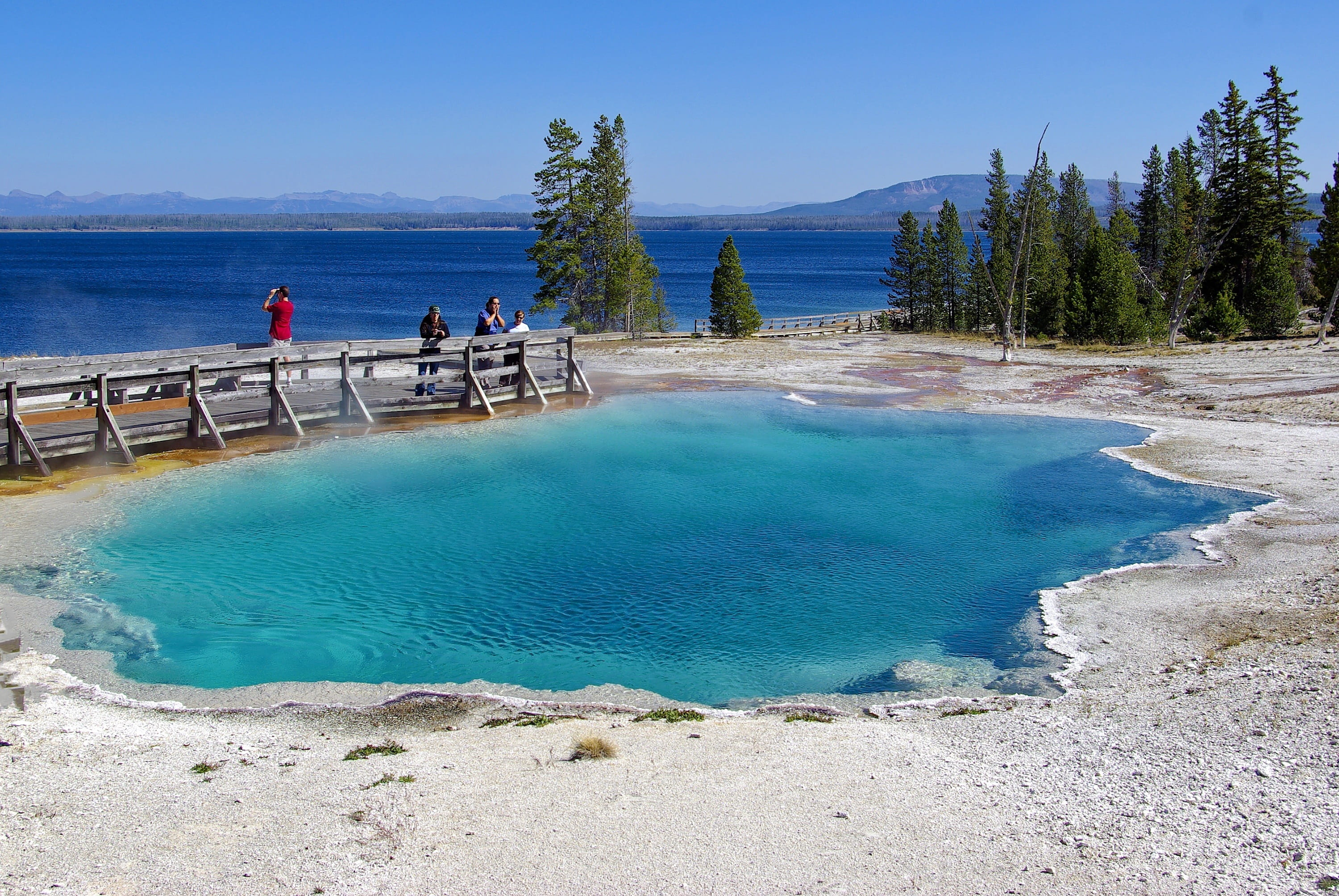 land, spring, hot spring, wyoming, turquoise colored, sky, turquoise, national, beach, group of people, beauty in nature, basin, outdoors, geyser, scenic, HD Wallpaper
