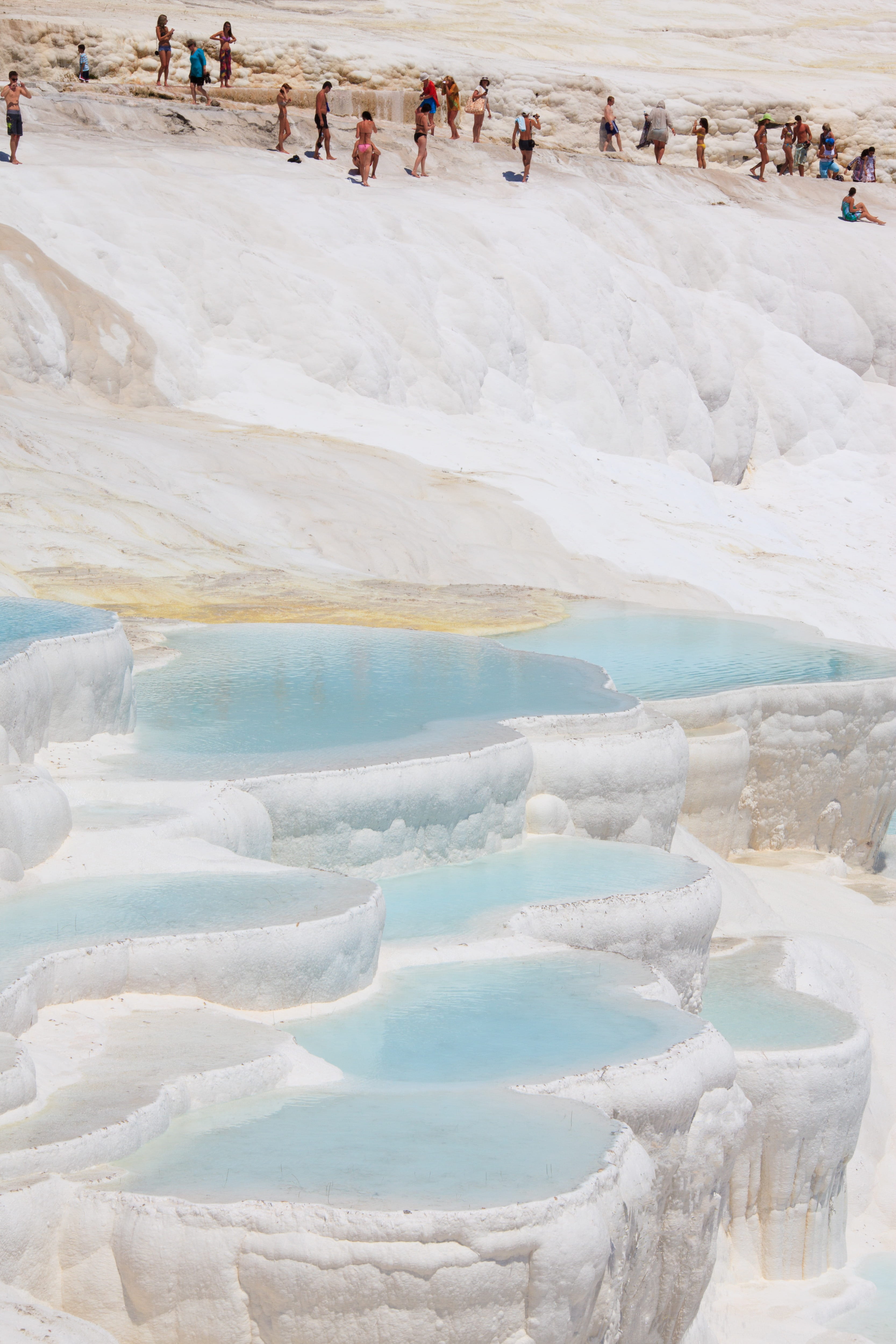 sport, limestone, turkey, natural, 4K, land, thermal, hot spring, group of people, unesco, people, water, landscape, mineral, nature, geology, pool, real people, Phone HD Wallpaper