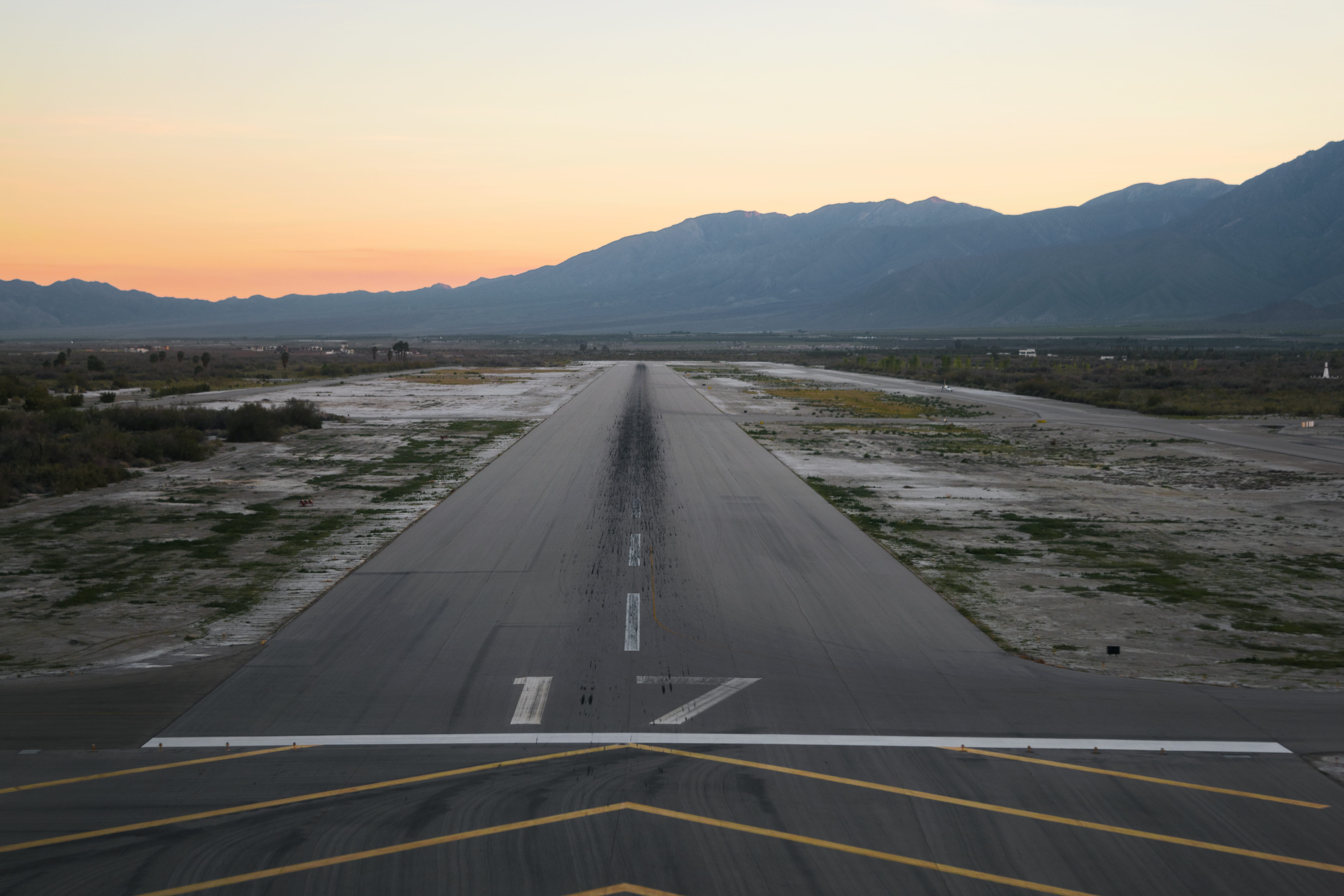 sunset, scenics - nature, 17, the way forward, mountains, outdoors, diminishing perspective, united states, landing, taxiway, jacqueline cochran regional airport, HD Wallpaper