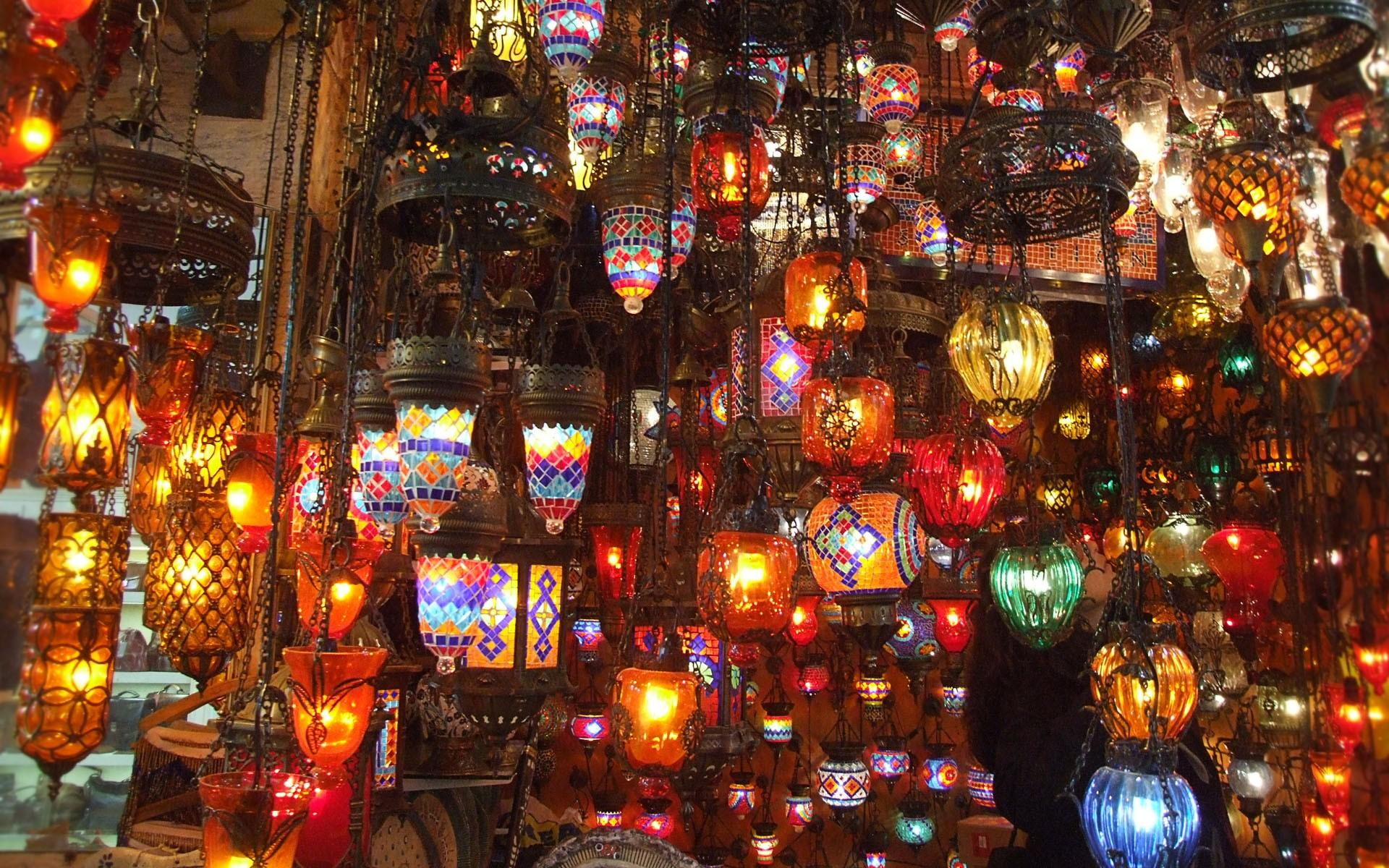 lantern, 3d and abstract, 1080P, lanterns, colorful, grandbazaar, istanbul, turkey, HD Wallpaper
