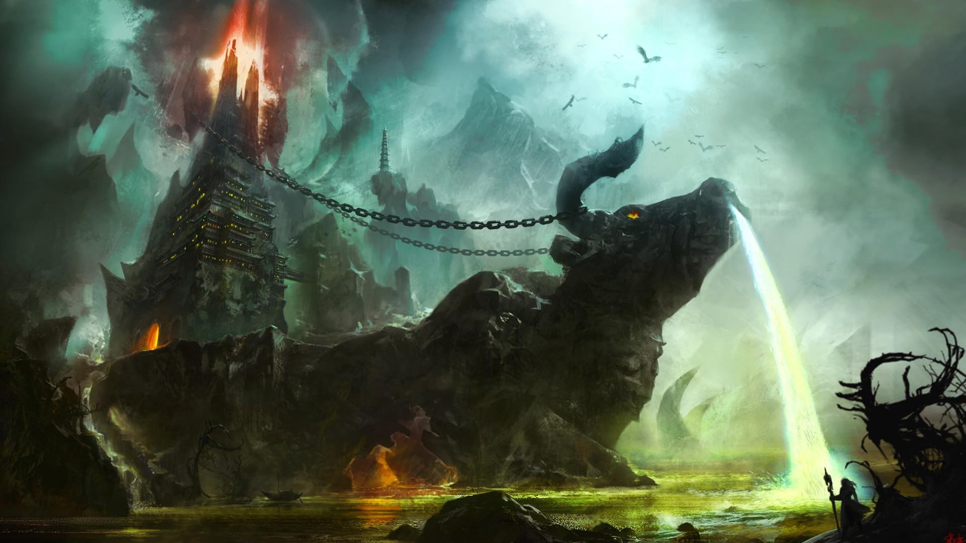 nice, lair, minotaur, dark, cool, 1080P, 3d and abstract, castle, paint, HD Wallpaper