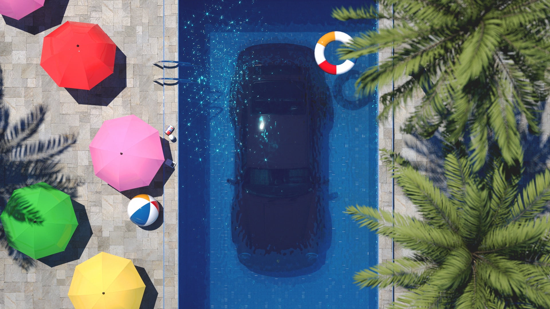swimming pool, 1080P, Porsche, humor, vehicle, car, HD Wallpaper