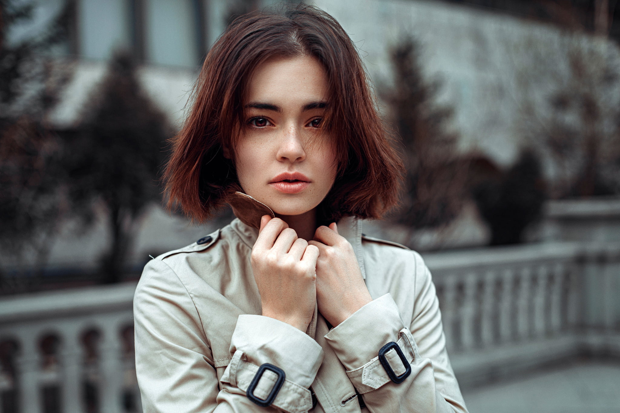 George Chernyadev, 1080P, Lydia, Lida, bokeh, brown-eyed, portrait, Russia, the city, HD Wallpaper