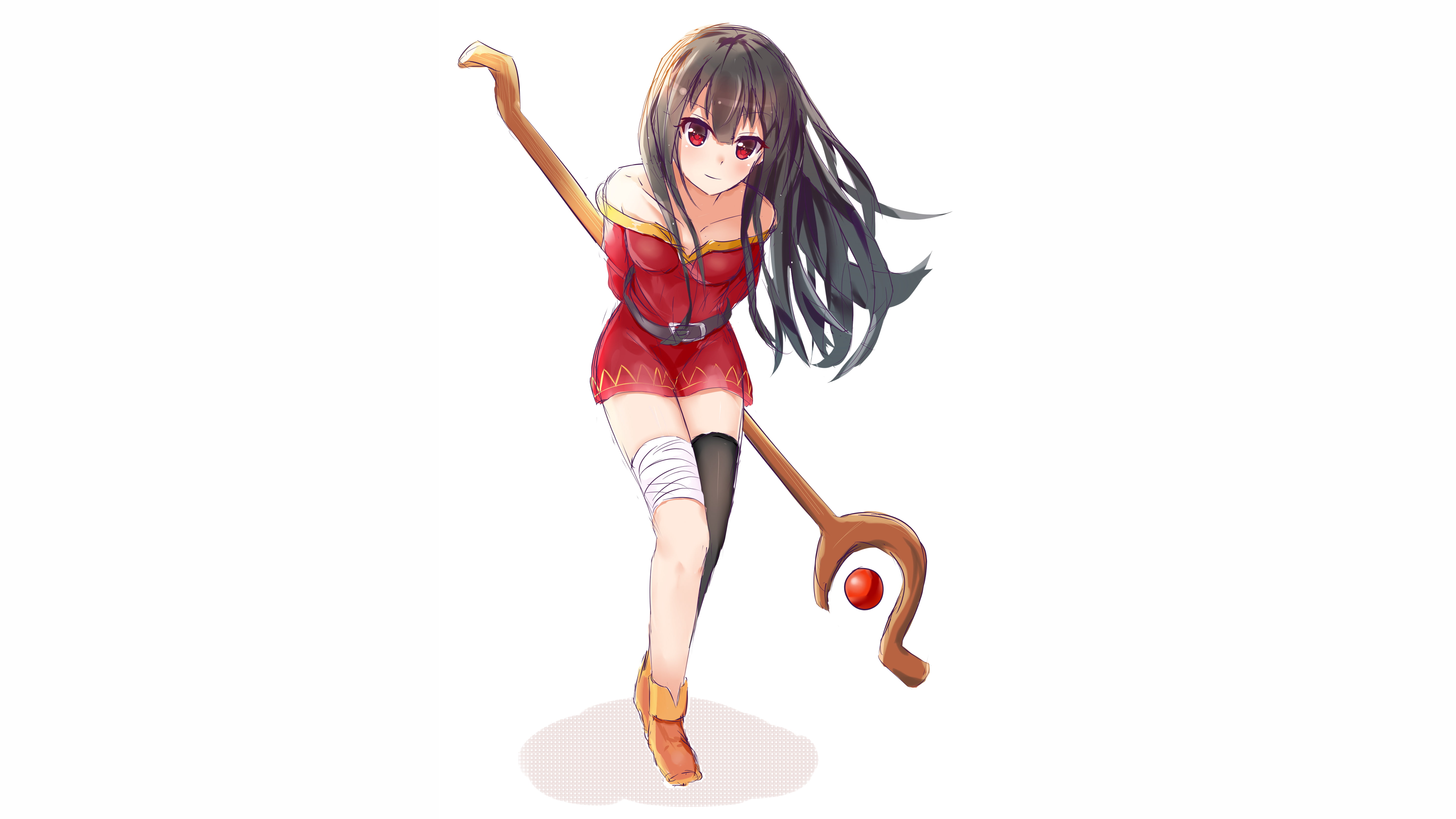 Megumin, dark hair, anime, simple background, brunette, white background, anime girls, 5K, Kono Subarashii Sekai ni Shukufuku wo!, HD Wallpaper