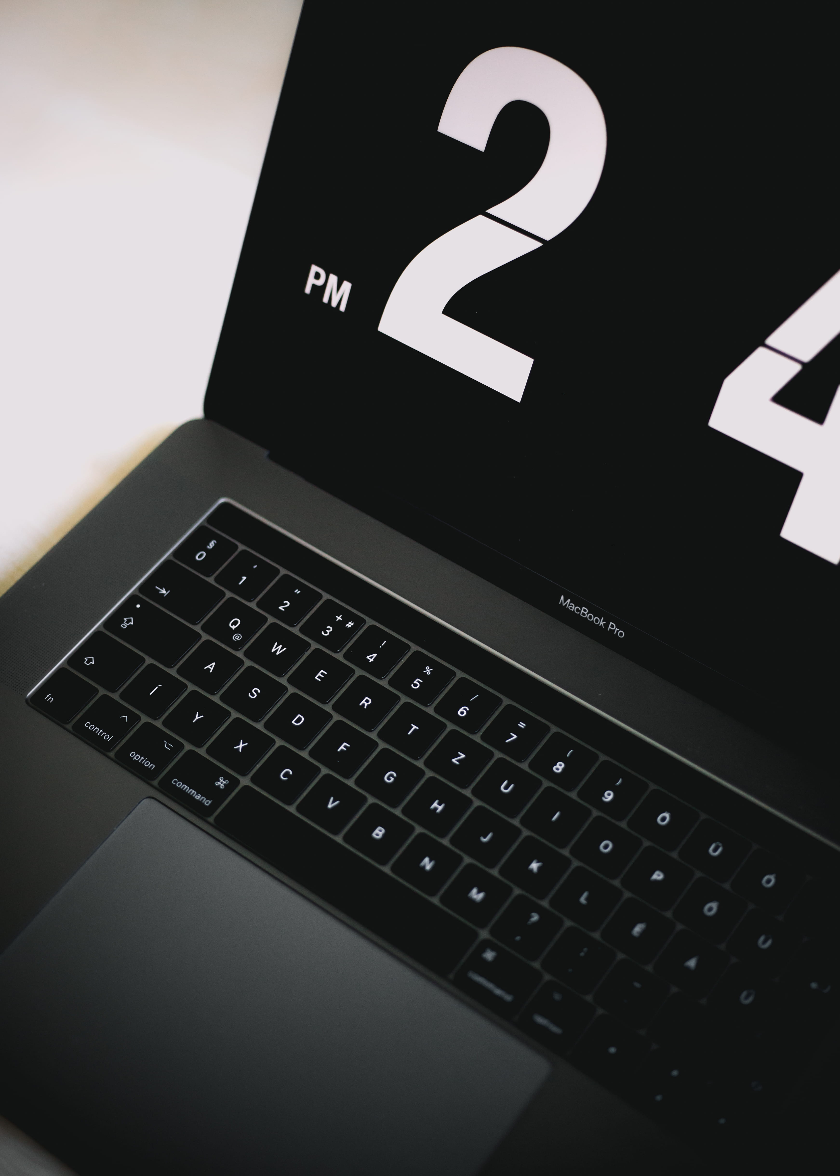 macbook, time, letter, desk, turned, western script, work, technology, communication, screen, minimal, computer key, number, laptop, keyboard, high angle view, Phone HD Wallpaper