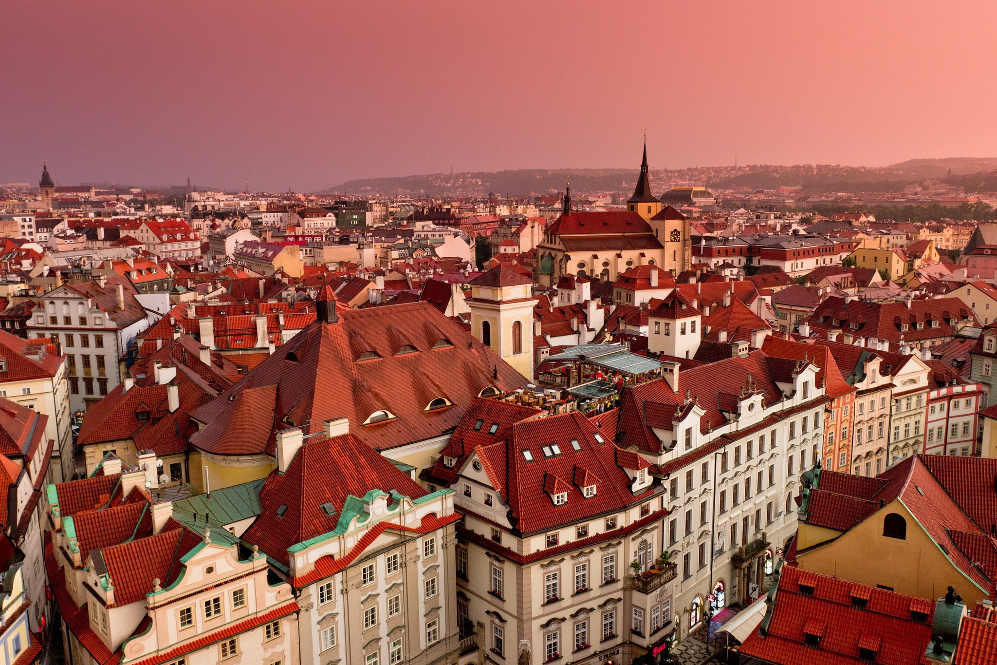 1080P, republic, panorama, Buildings, chech, Prague, Czech Republic, roofs, HD Wallpaper
