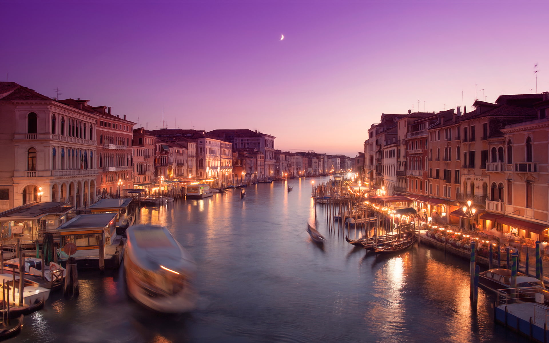 purple, 1080P, canal, boats, timelapse, cityscape, hd, buildings, italy, HD Wallpaper