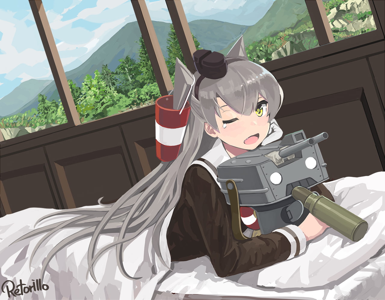 sunlight, travel, backpack, window, sky, one person, real people, men, outdoors, transparent, beauty in nature, gray hair, Amatsukaze (Kancolle), Kantai Collection, HD Wallpaper