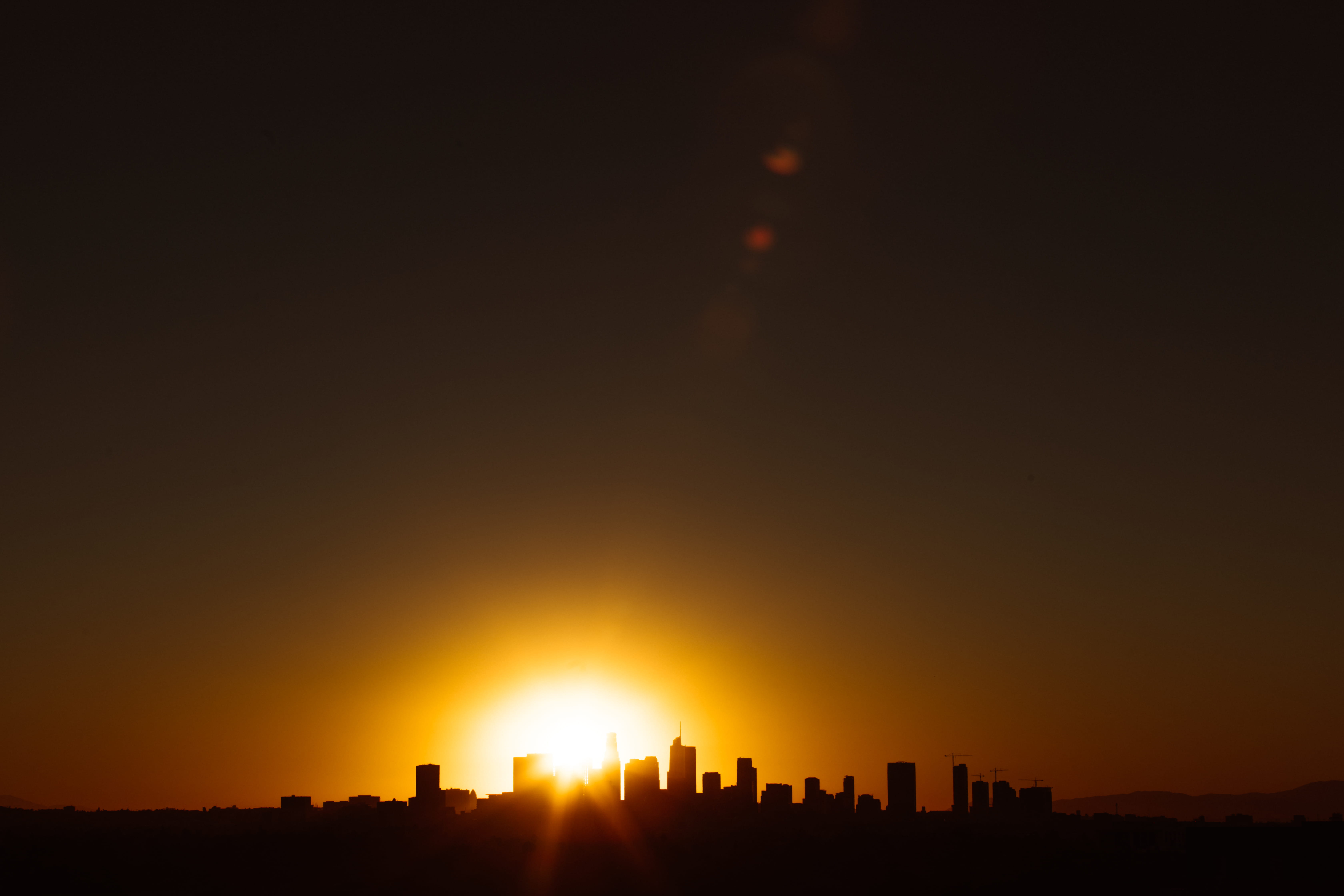 outdoors, 5K, concrete, dawn, city, backgrounds, sun, no people, building exterior, flare, landscape, sunrise, hour, computer backgrounds, silhouette, HD Wallpaper