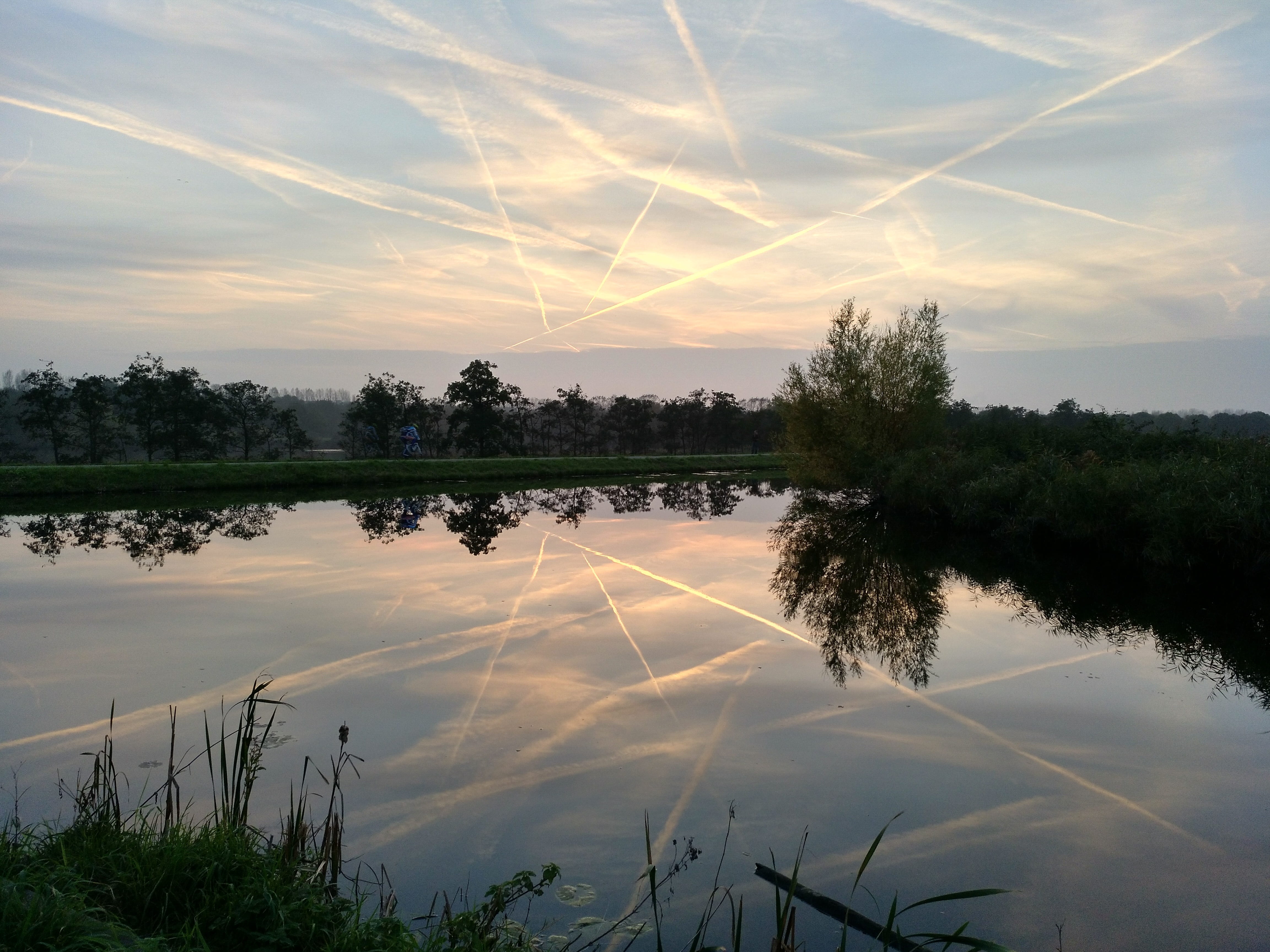 tree, calm, channel, tranquility, backlight, scenics - nature, sky, non-urban scene, reflection, beauty, beauty in nature, aircraft, sunset, 4K, nature, HD Wallpaper