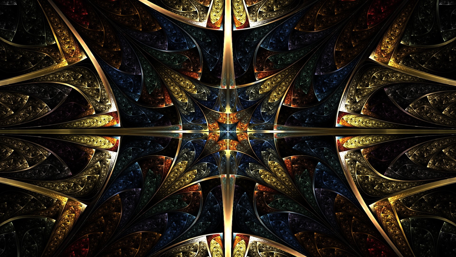fractal art, indoors, art and craft, golden, ceiling, night, ornate, 1080P, directly below, close-up, design, vault, metal, illuminated, architecture, HD Wallpaper