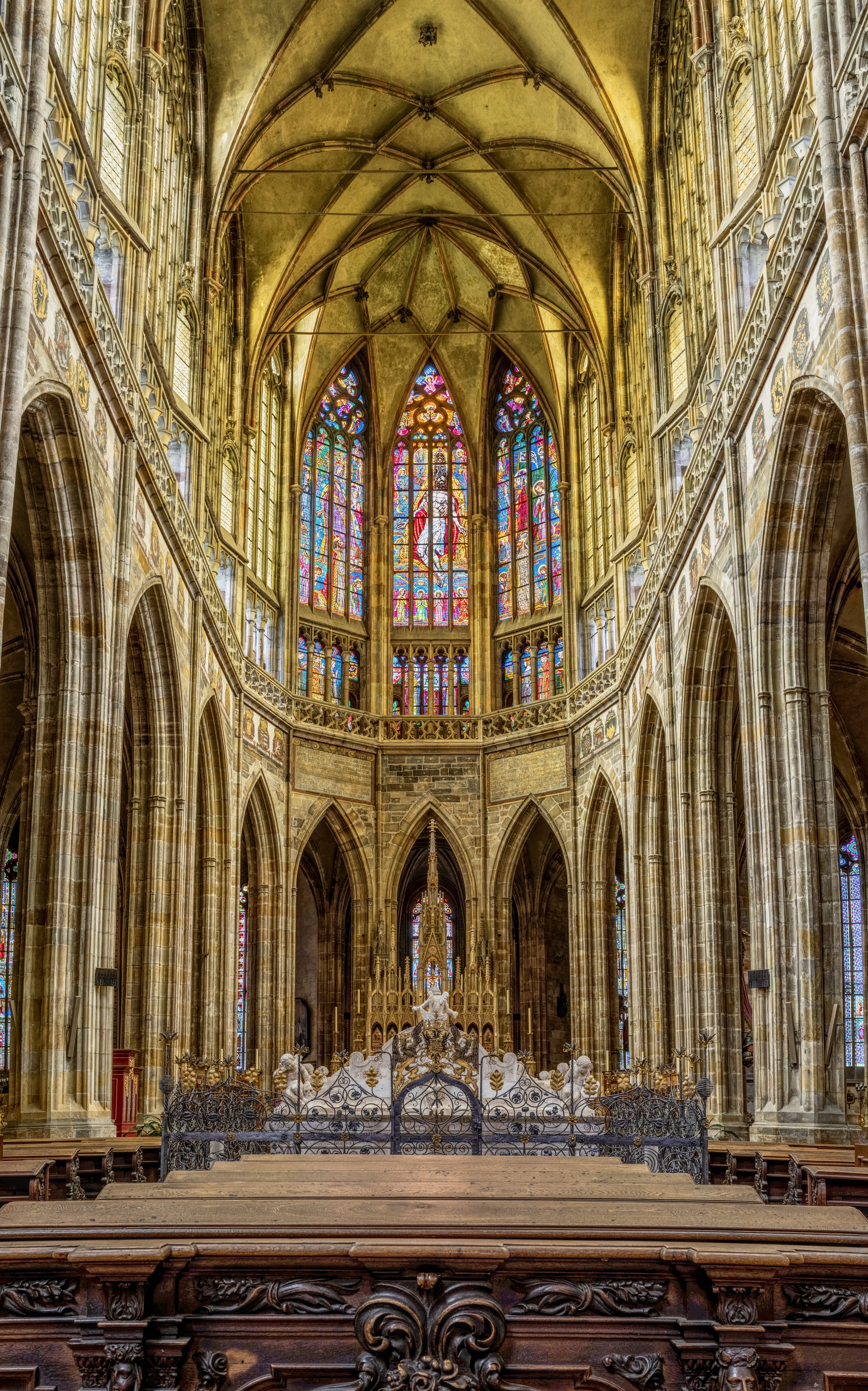 gothic, middle ages, st vitus cathedral, cathedral, travel destinations, background, structure, ceiling, altar, place of worship, vault, built structure, Phone HD Wallpaper