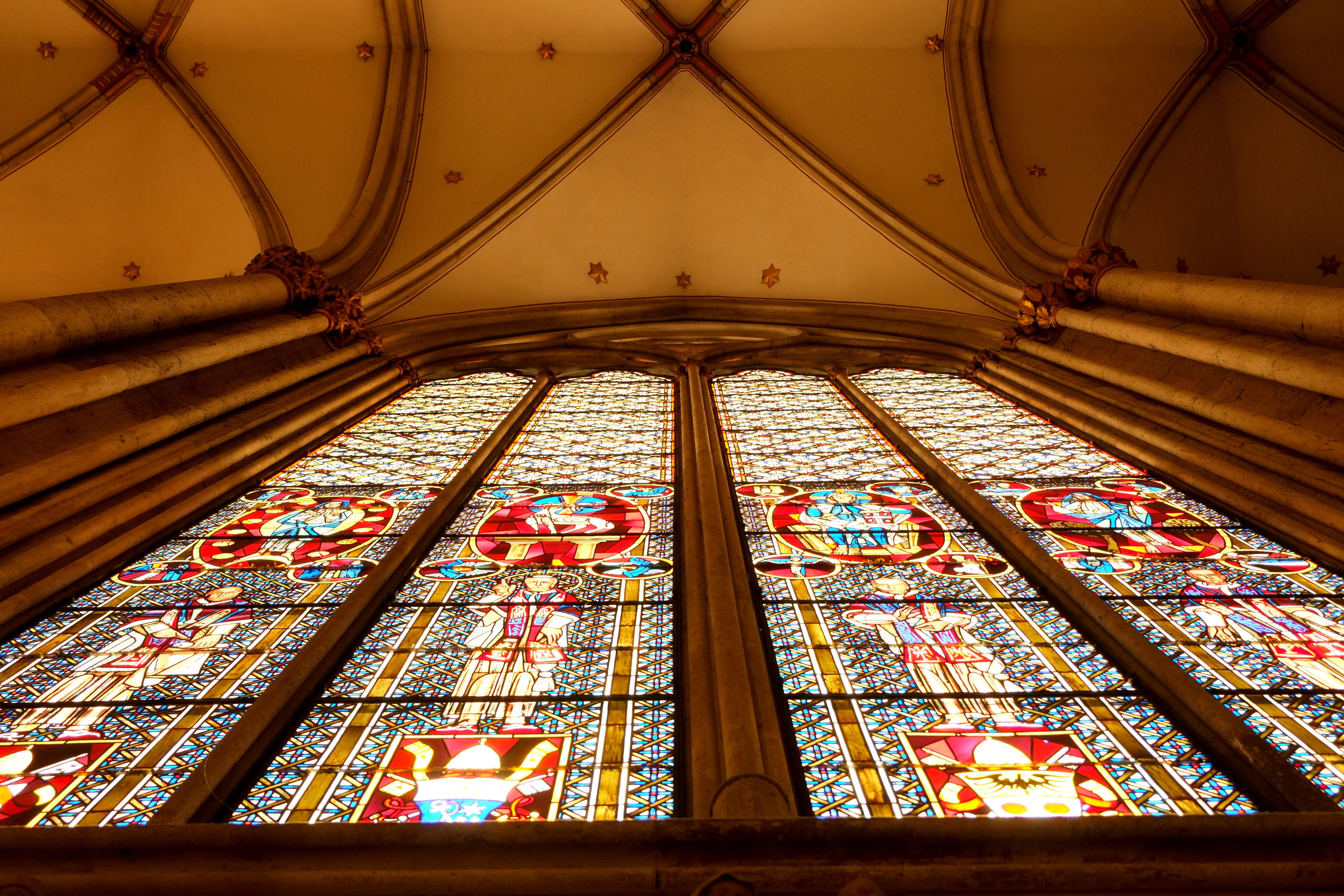 atmosphere, art, glass - material, high, building, 4K, quiet, no people, colorful, cologne cathedral, indoors, light, dom, church, shine through, lights, HD Wallpaper