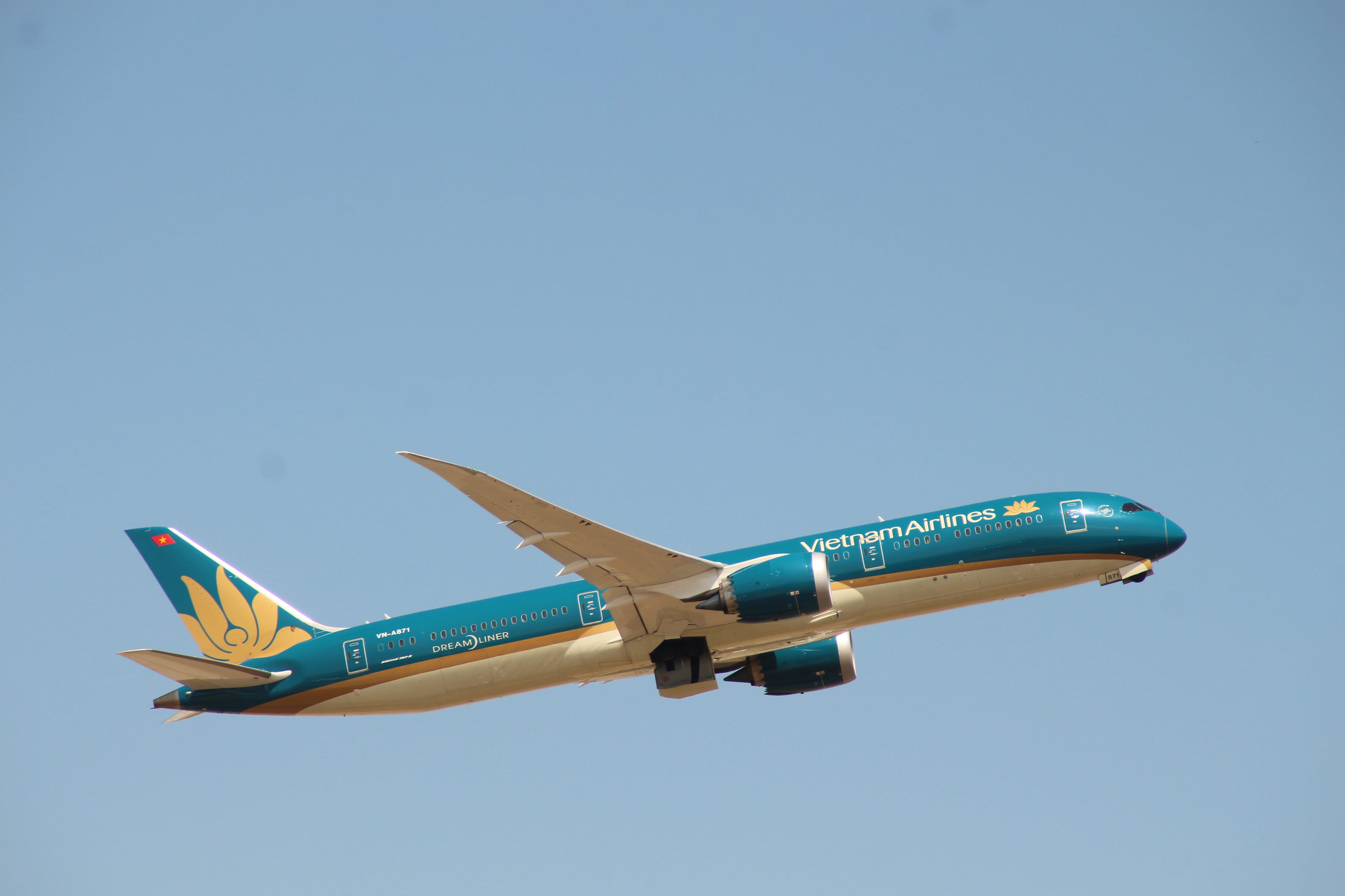 travel, nature, plan spotting, clear sky, sky, transportation, mode of transportation, 5K, side view, jet, passenger aircraft, plan potter, vietnam airlines, HD Wallpaper